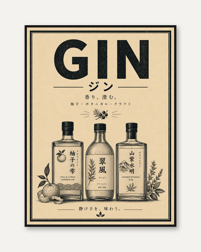 Japanese Gin Print: Retro Botanical Wall Art (A4 and Larger Sizes)