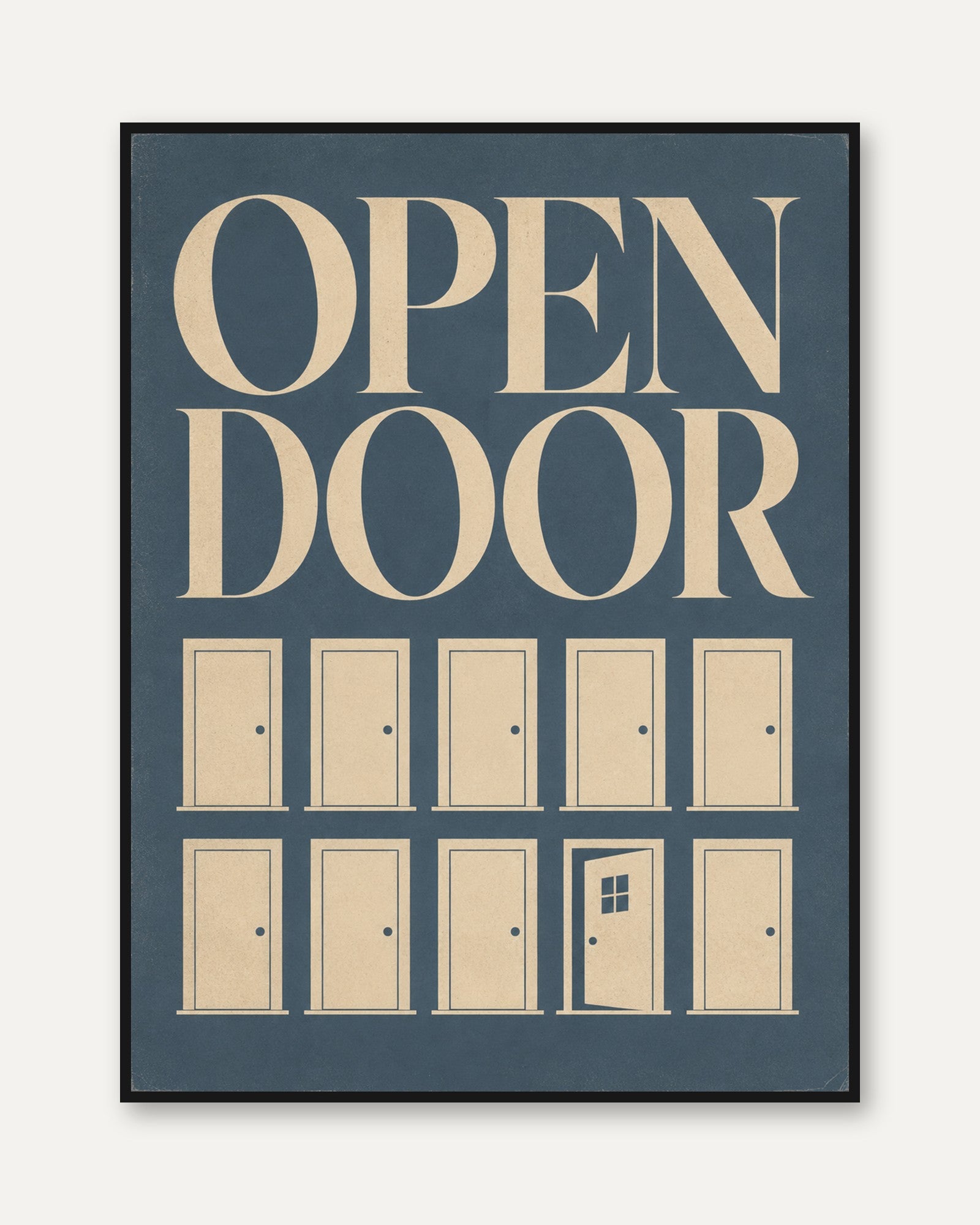 Open Door Typography Print: Minimalist Mid-Century Modern Art - framed