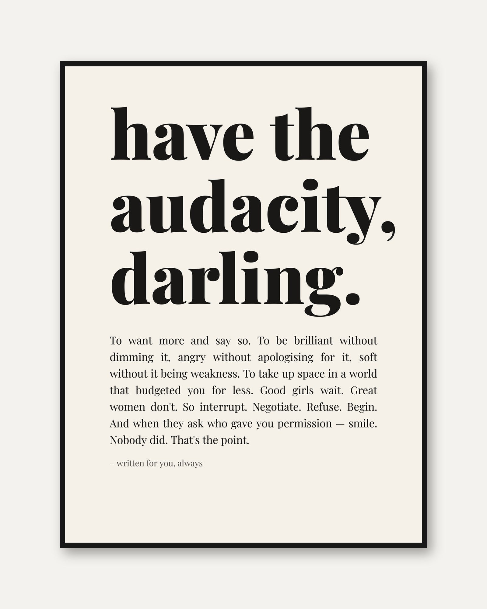 Feminist Quote Print – Women Empowerment Wall Art - framed