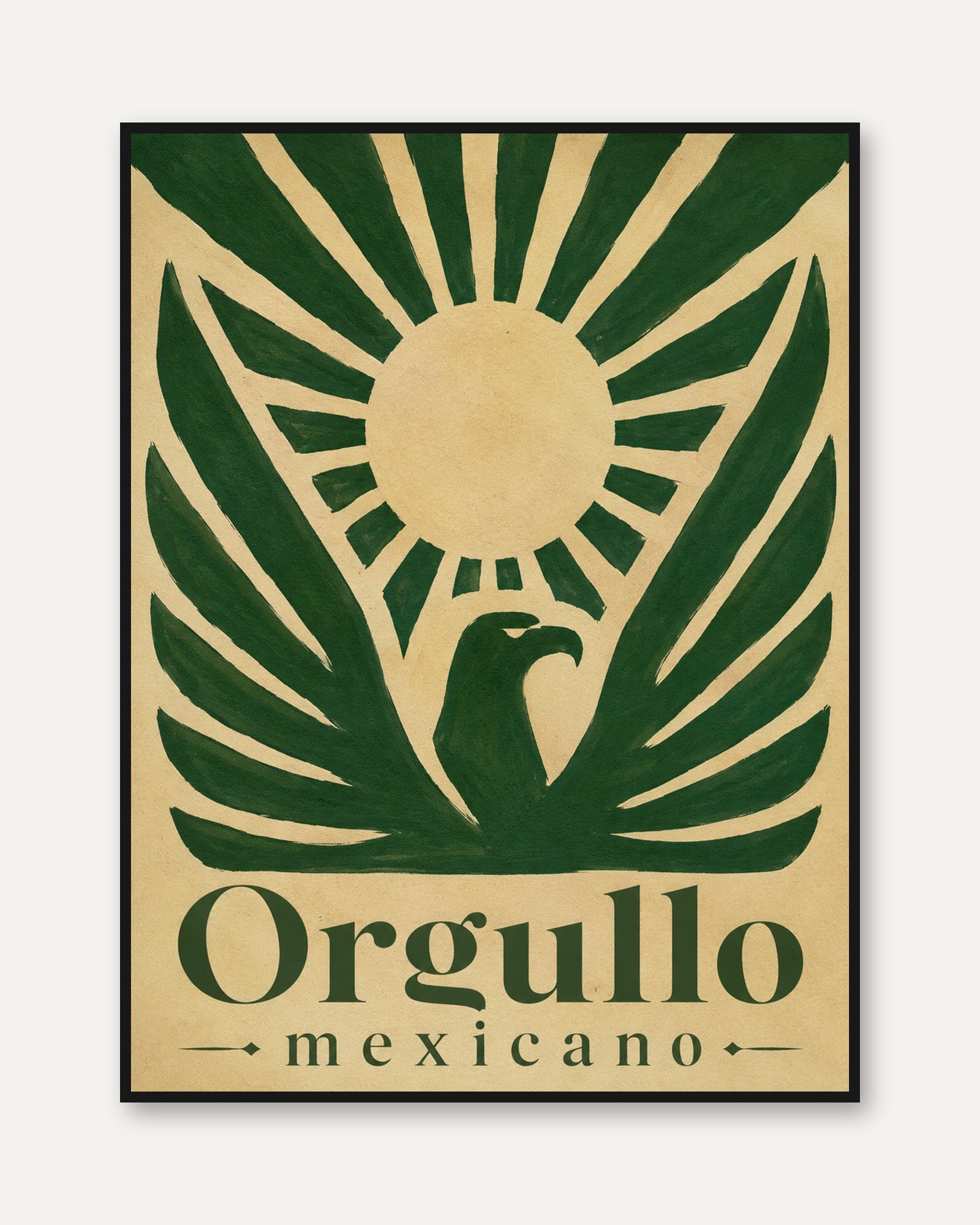 Mexican Eagle Art Print: Vintage Green Sunburst Propaganda Poster - framed