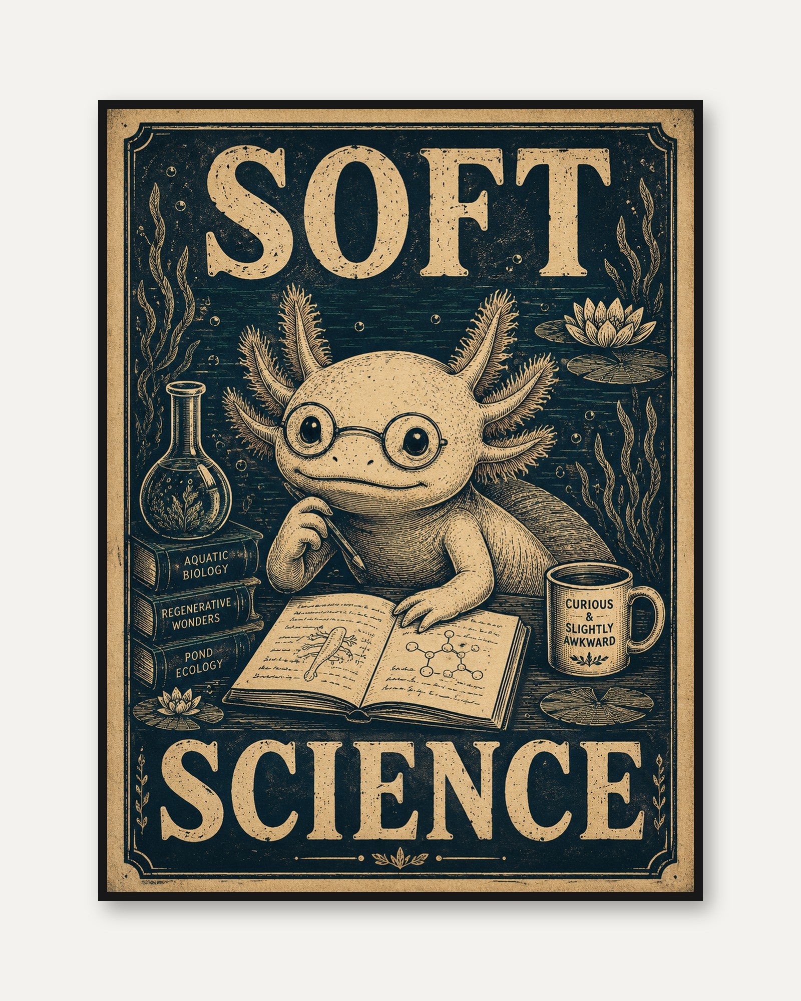 Axolotl Science Print – Vintage Academia - framed