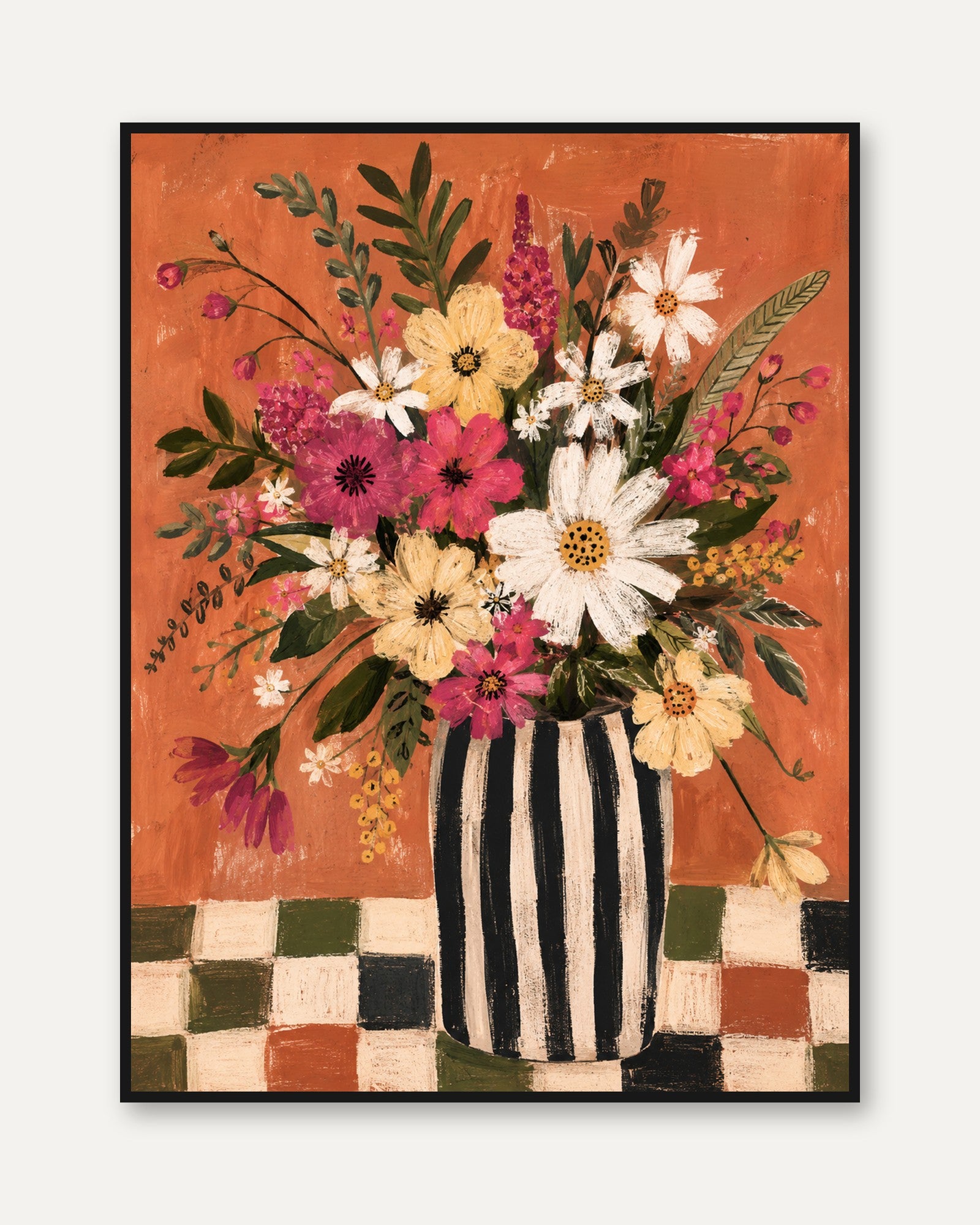 Floral Vase Wall Art – Wildflower Bouquet Print - framed