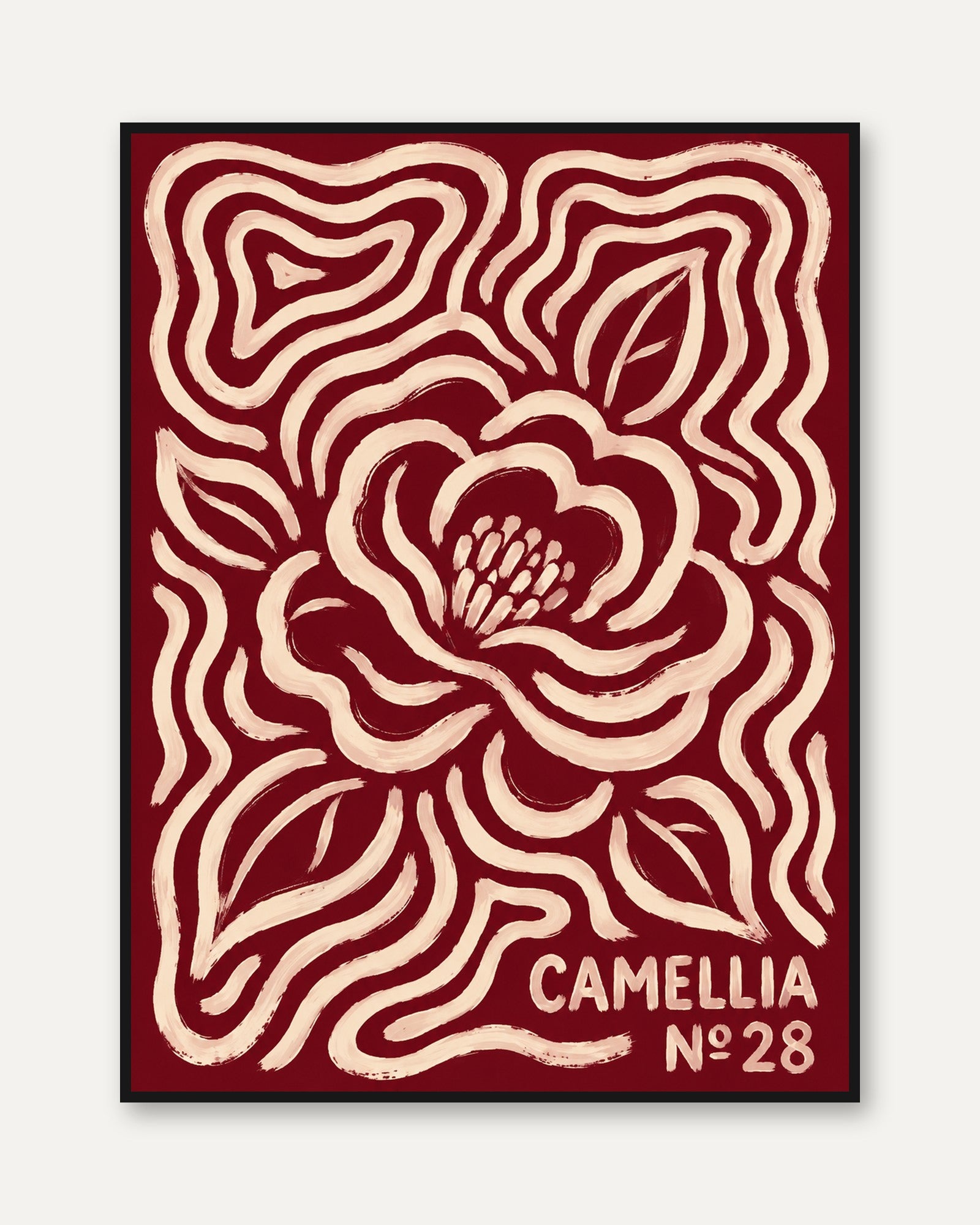 Vintage Floral Poster – Retro Camellia Print - framed