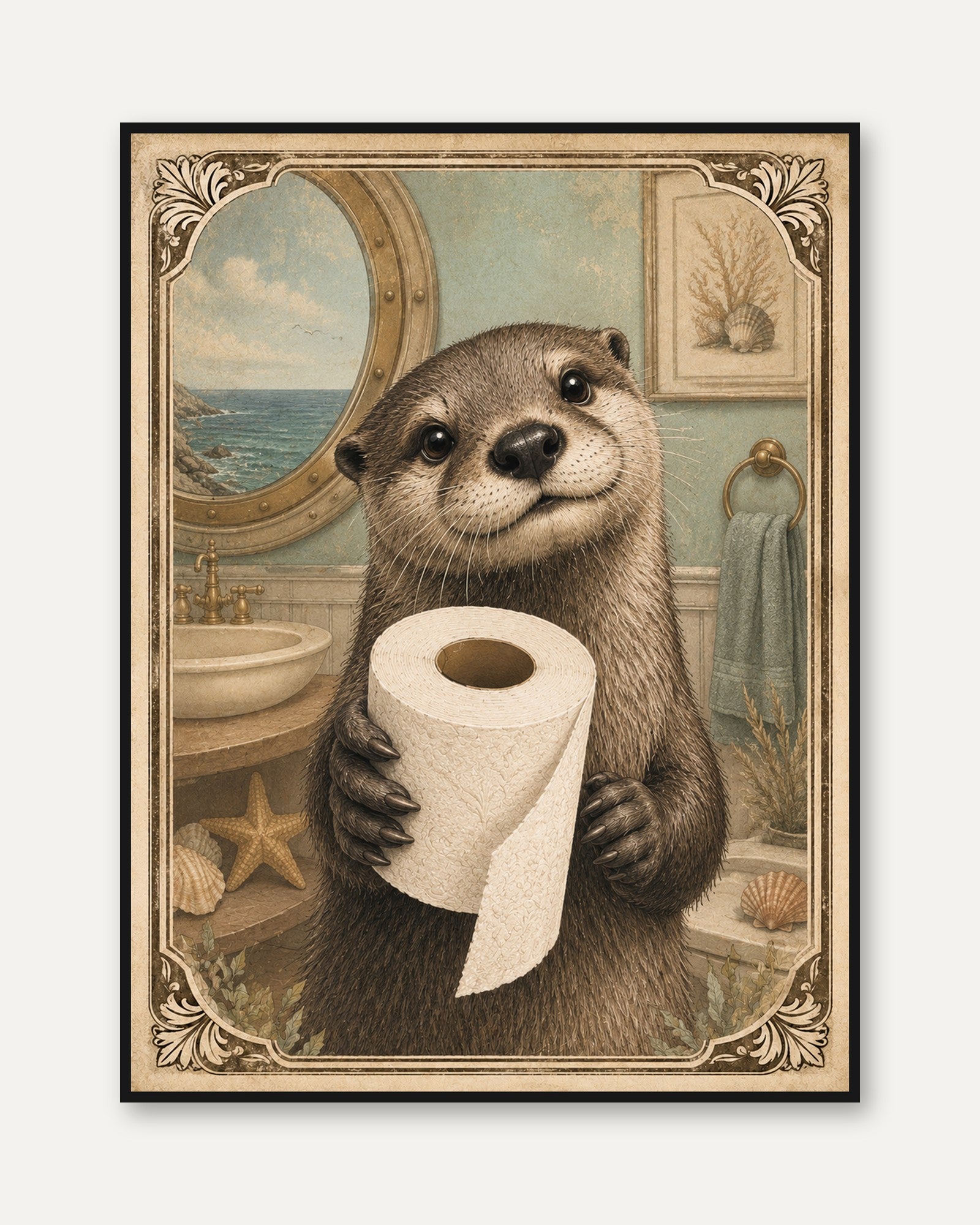 Vintage Otter Bathroom Print - framed