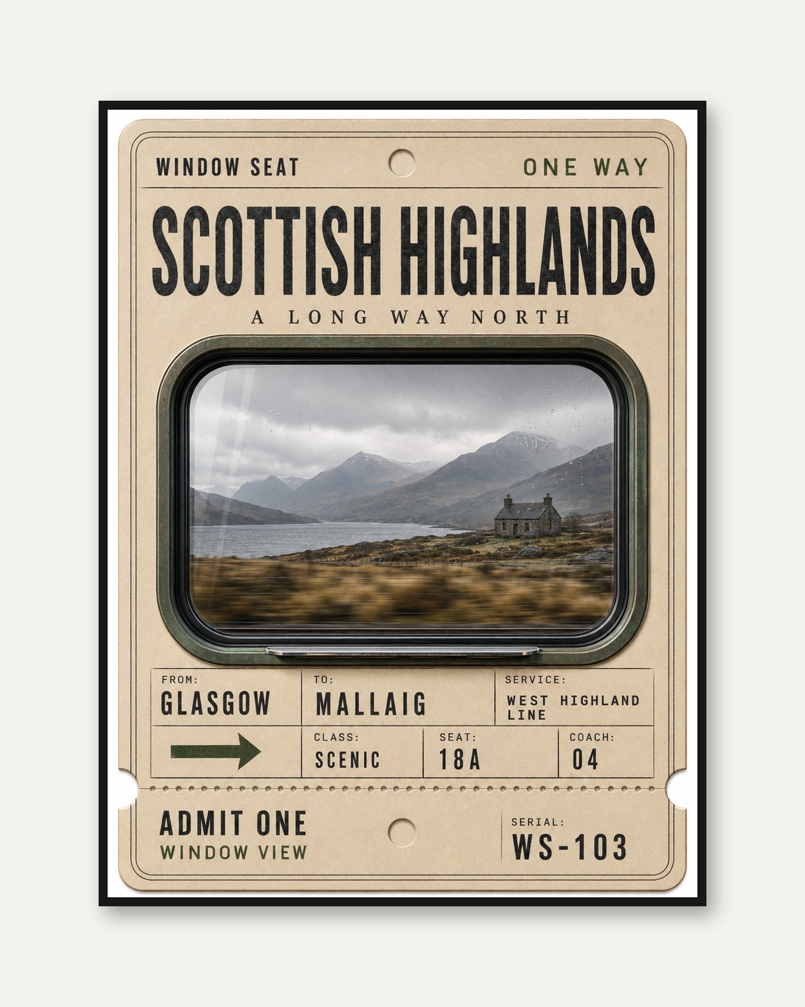 Scottish Highlands Poster – Train Ticket Wall Art - framed