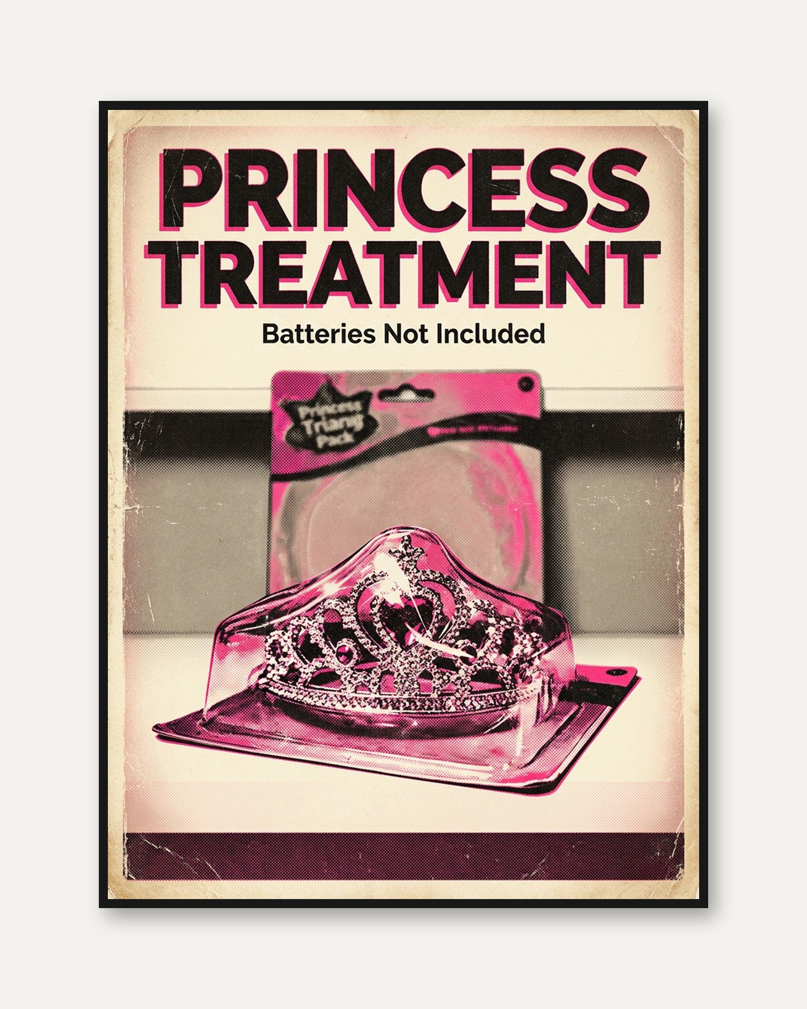 Princess Treatment Pop Art Print — Feminist Satire Pink Tiara - framed