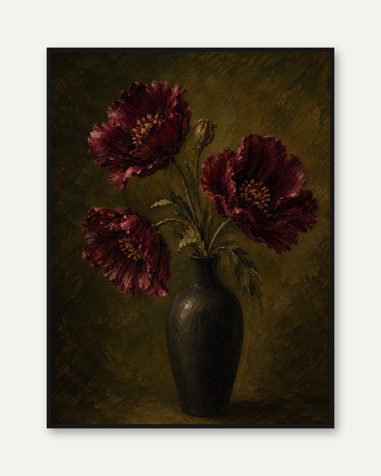 Dark Floral Wall Art – Vintage Botanical Print - framed