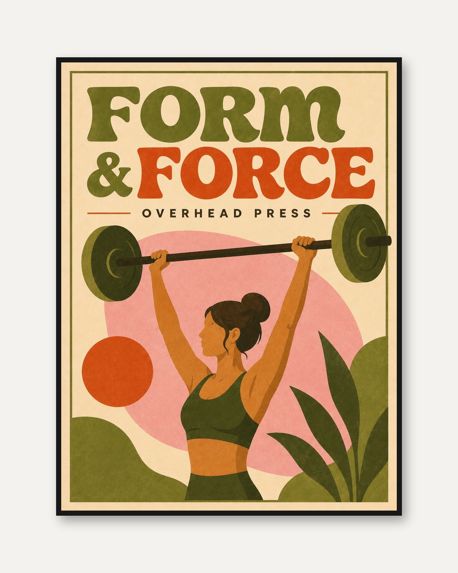 Overhead Press Wall Art: Vintage Gym Poster (Mid-Century Style) - framed