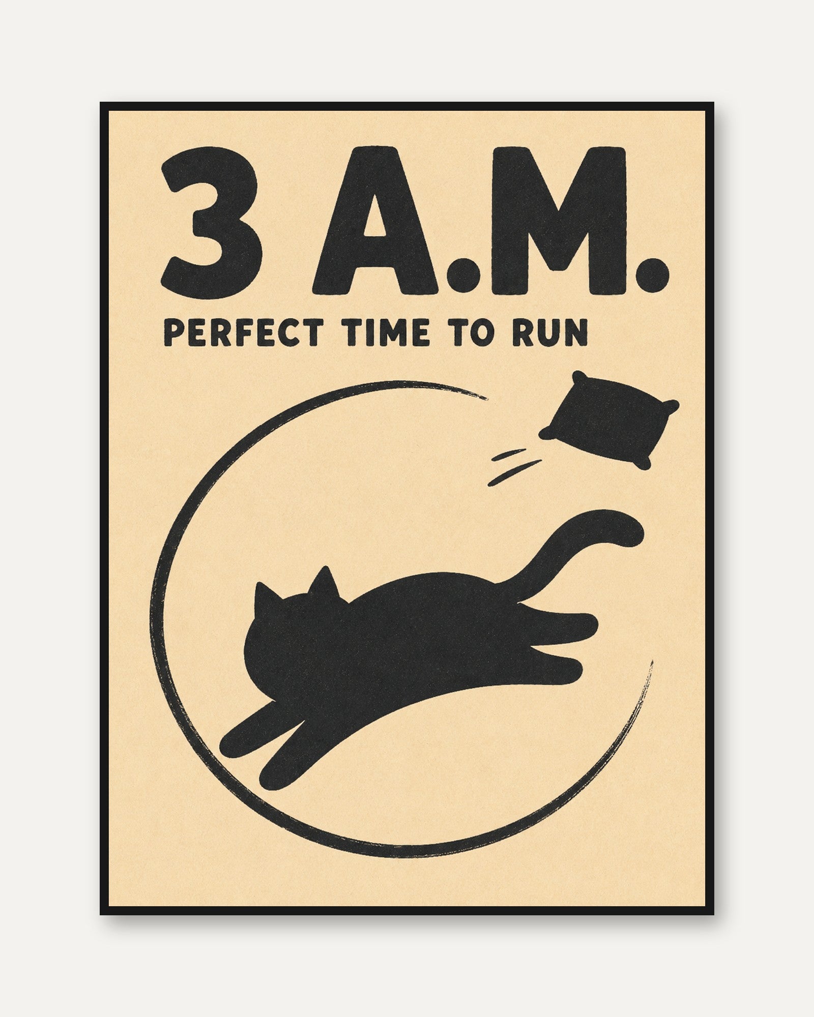 Funny Cat Print – 3AM Running Silhouette - framed