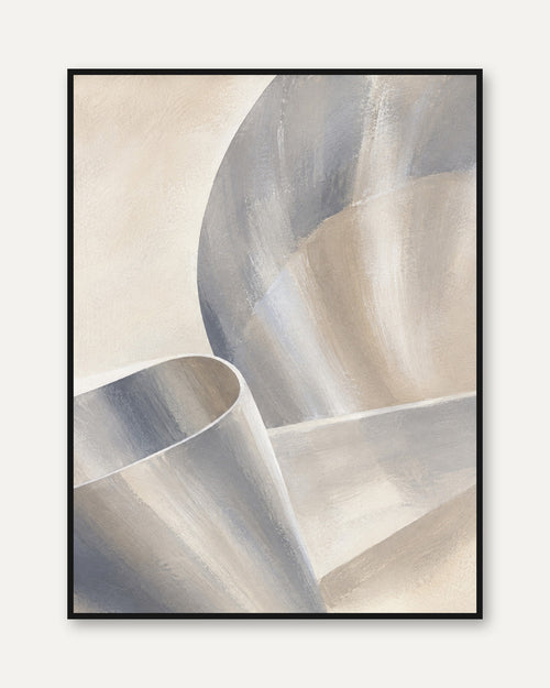 Abstract Curved Forms Art Print: Neutral Beige and Grey Tones - framed