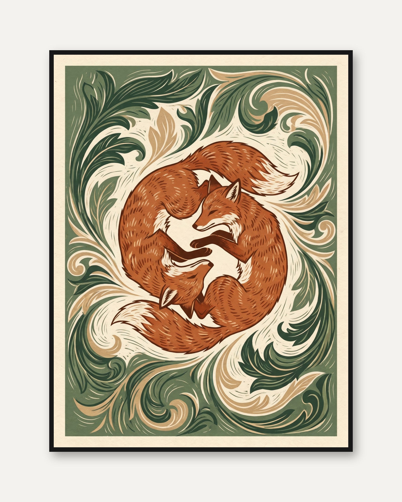 Fox Print Poster: Art Nouveau Wildlife Design (Living Room or Bedroom) - framed