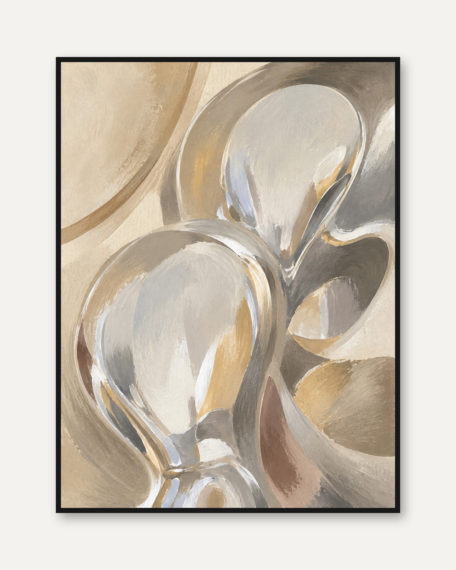 Abstract Feminine Figure Art Print: Neutral Beige and Gray - framed