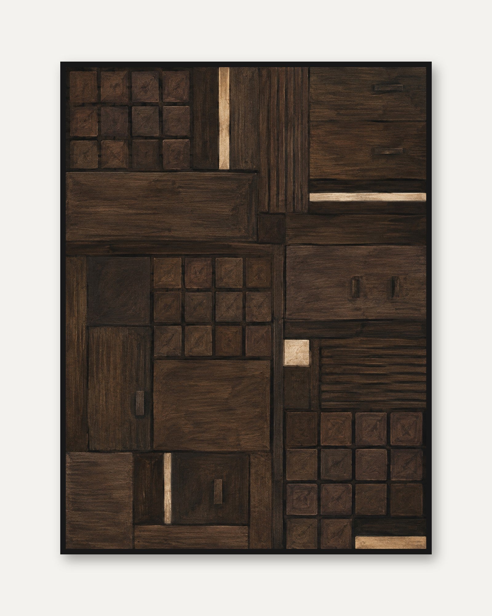 Japanese Wooden Doors Art Print: Traditional Architecture Pattern - framed