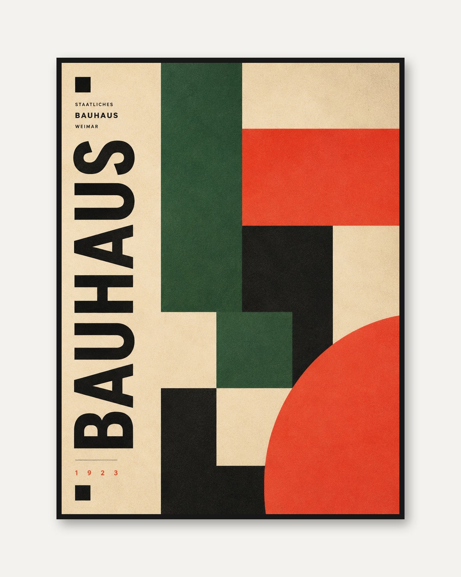 Bauhaus Geometric Art Print: Green Red Black Modernist Design - framed