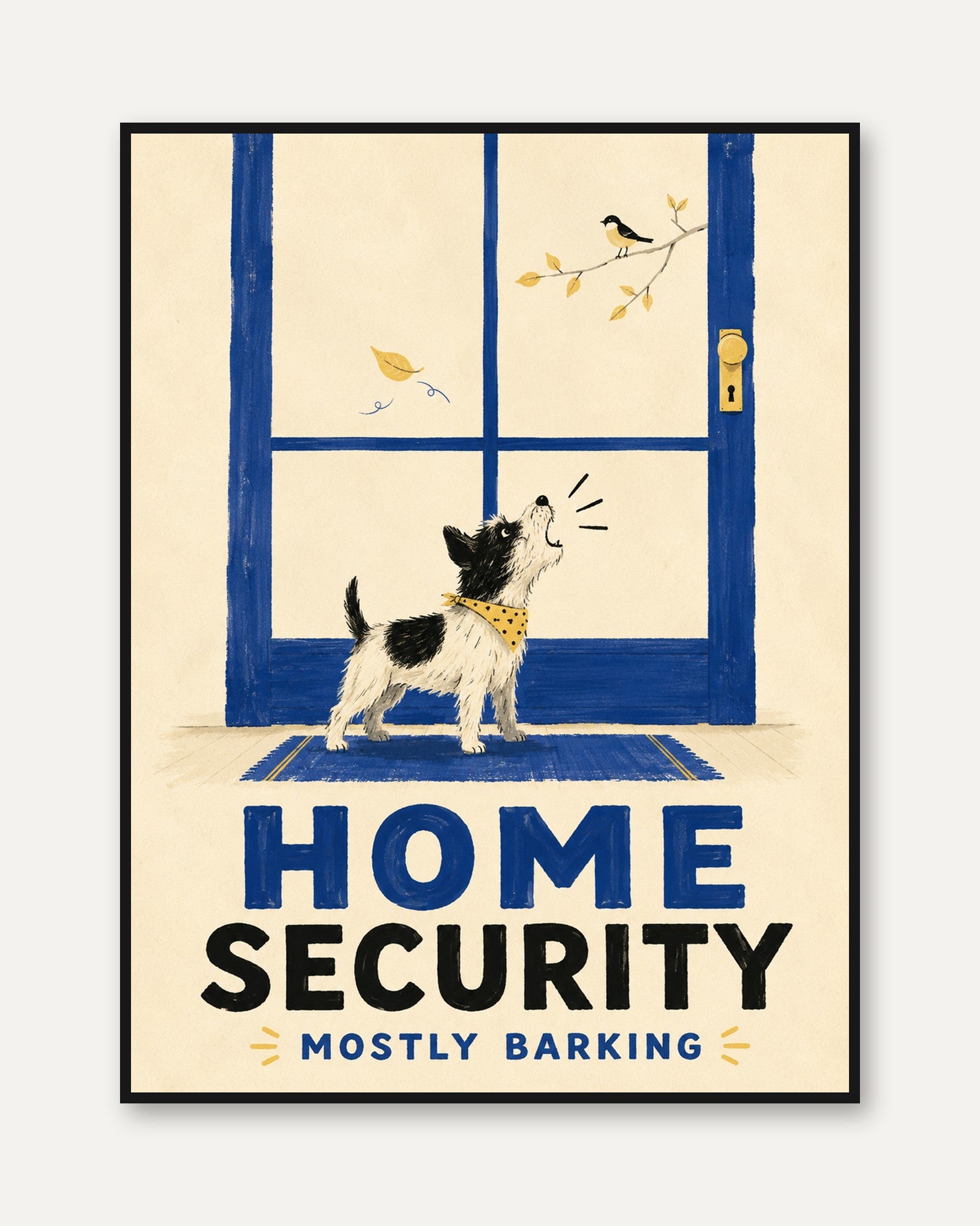 Funny Dog Home Security Poster - framed