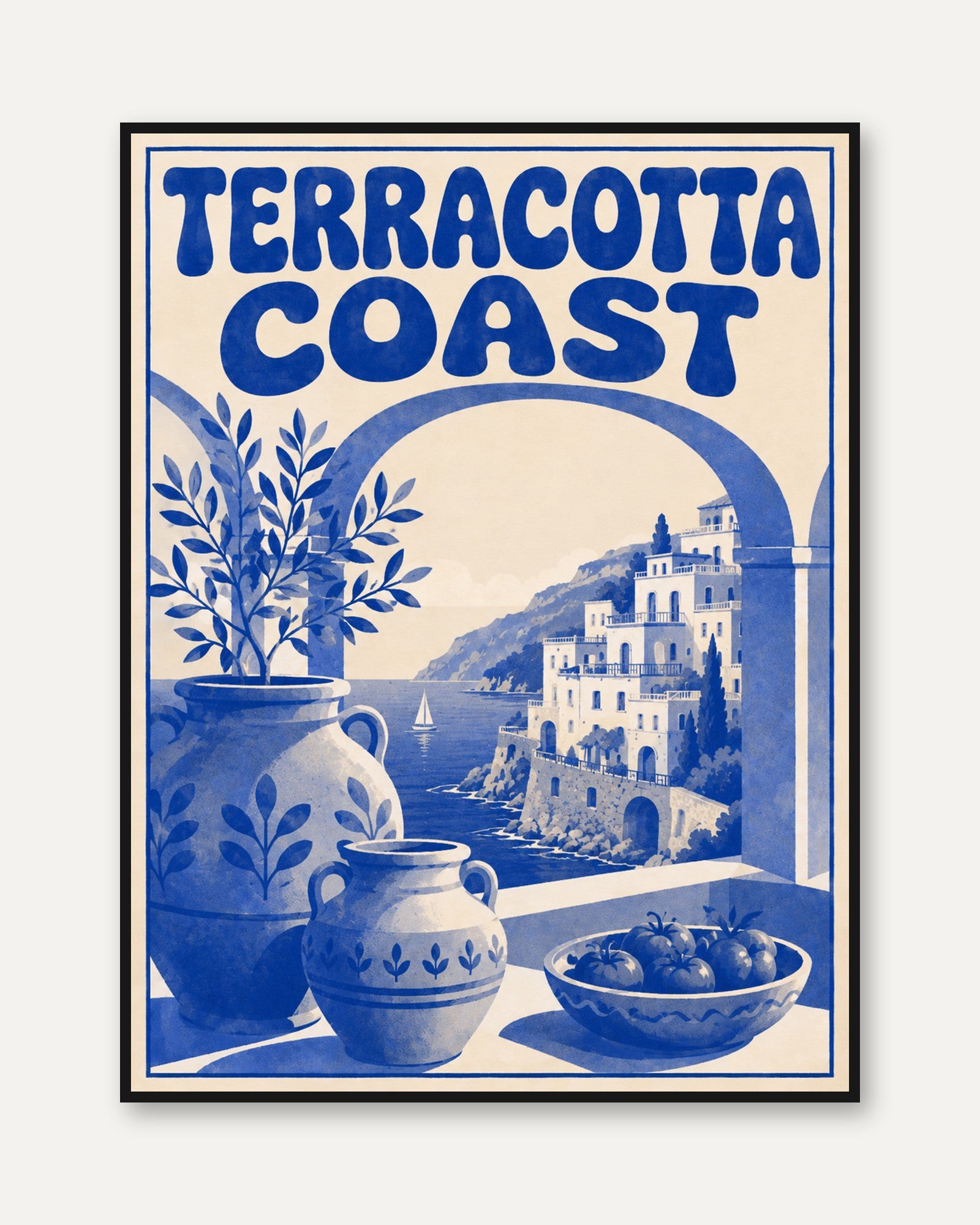 Terracotta Coast Travel Poster: Vintage Italian Riviera - framed