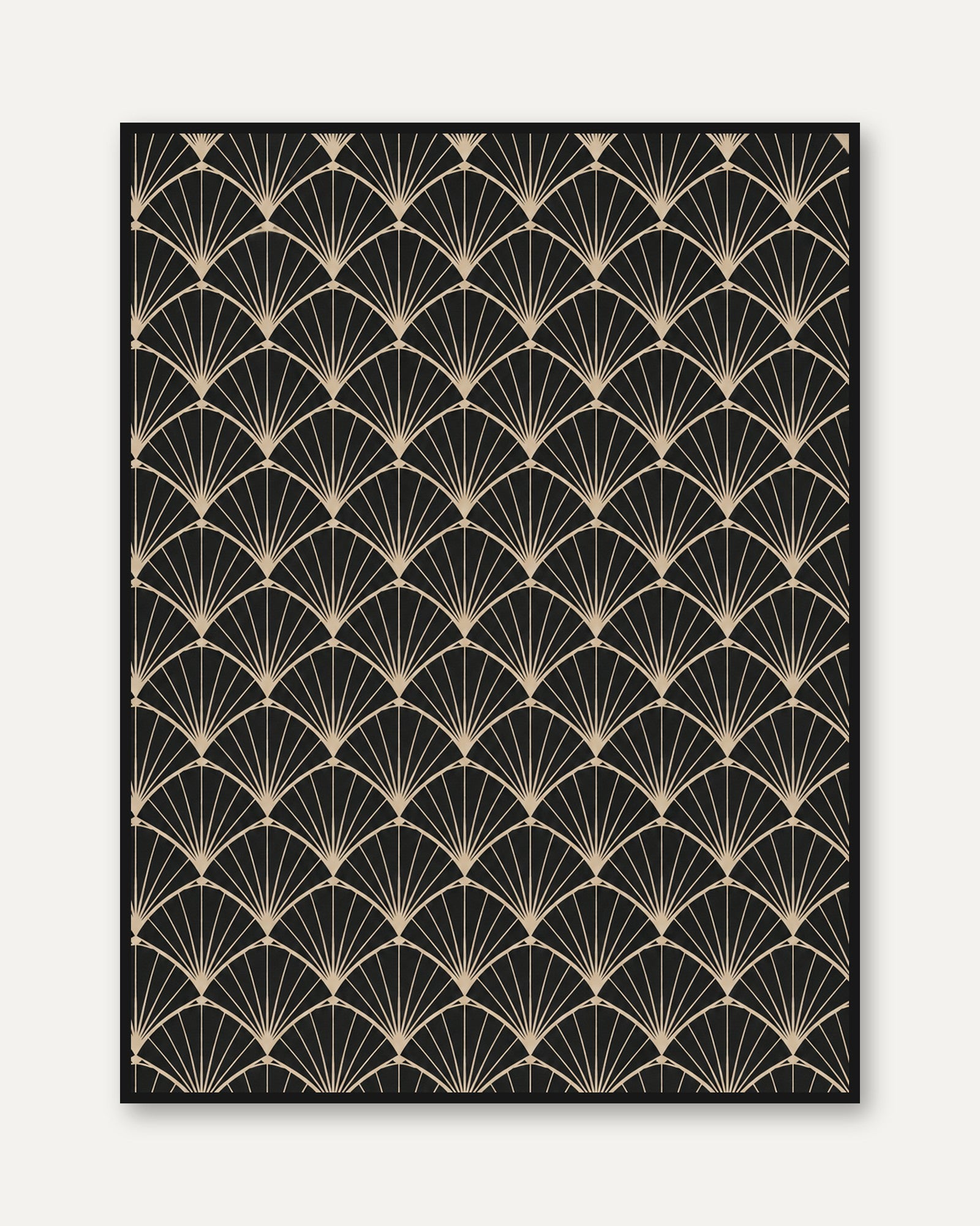 Fan Pattern Art Print: Gold and Black Geometric (Living Room Decor) - framed