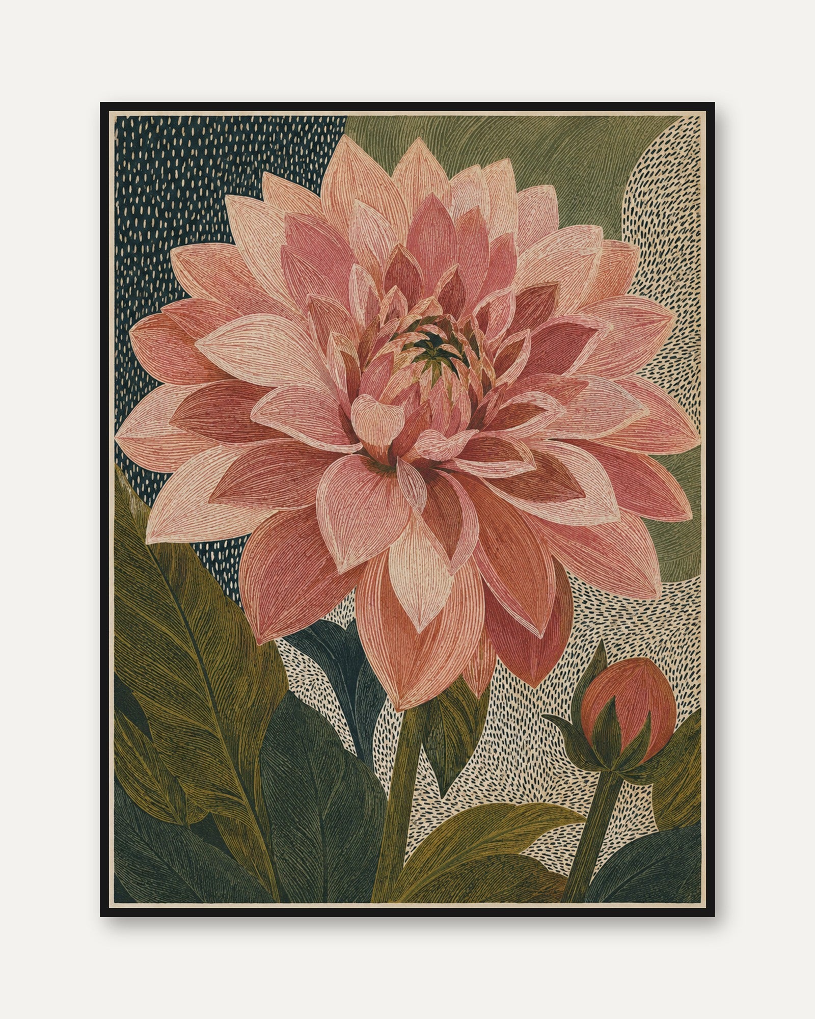 Vintage Dahlia Print – Botanical Wall Art - framed