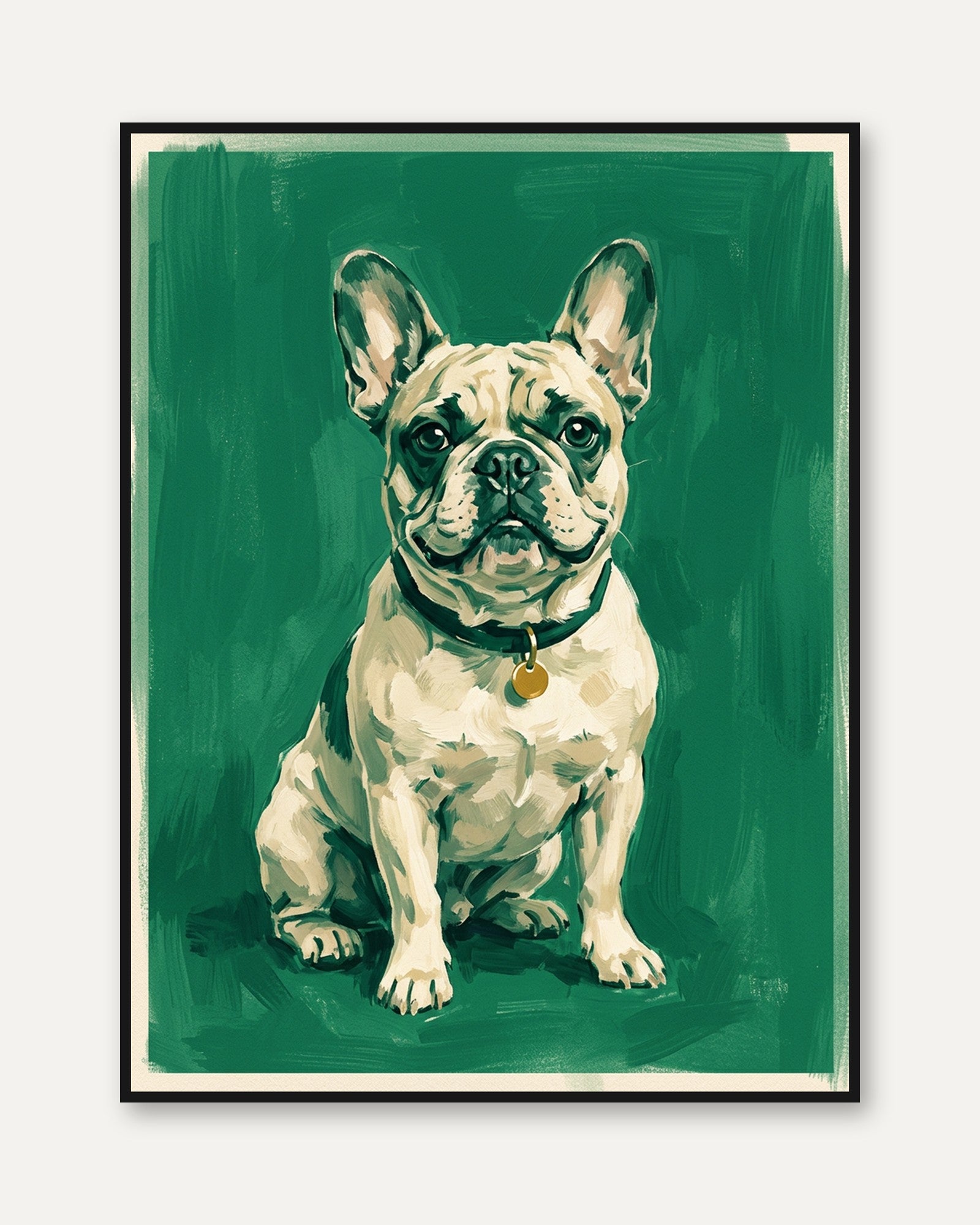 French Bulldog Print: Emerald Green - framed