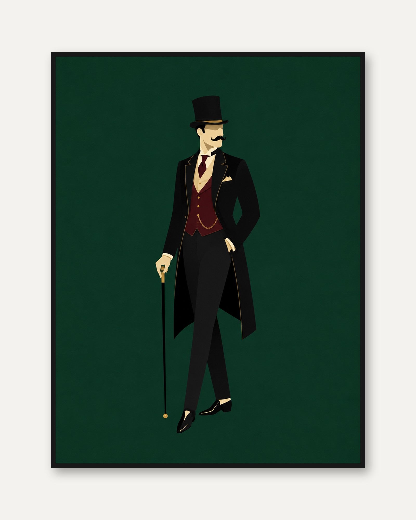 Victorian Gentleman Art Print: Minimalist Figure on Green - framed
