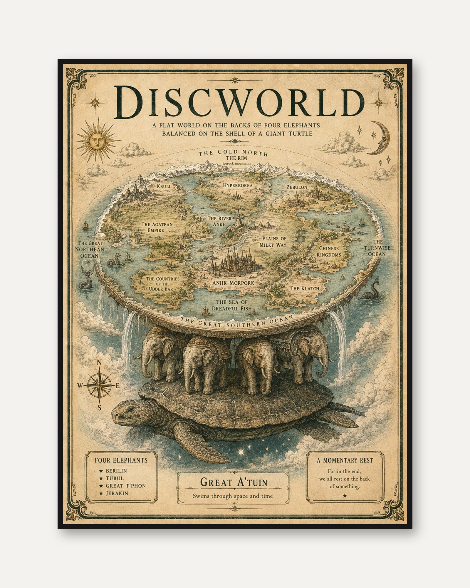 Fantasy Map Poster – Discworld Art Print - framed