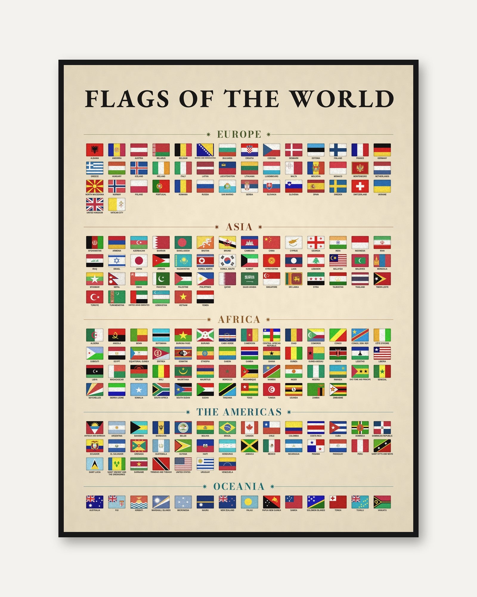 Flags of the World Print — Educational Geography Chart - framed