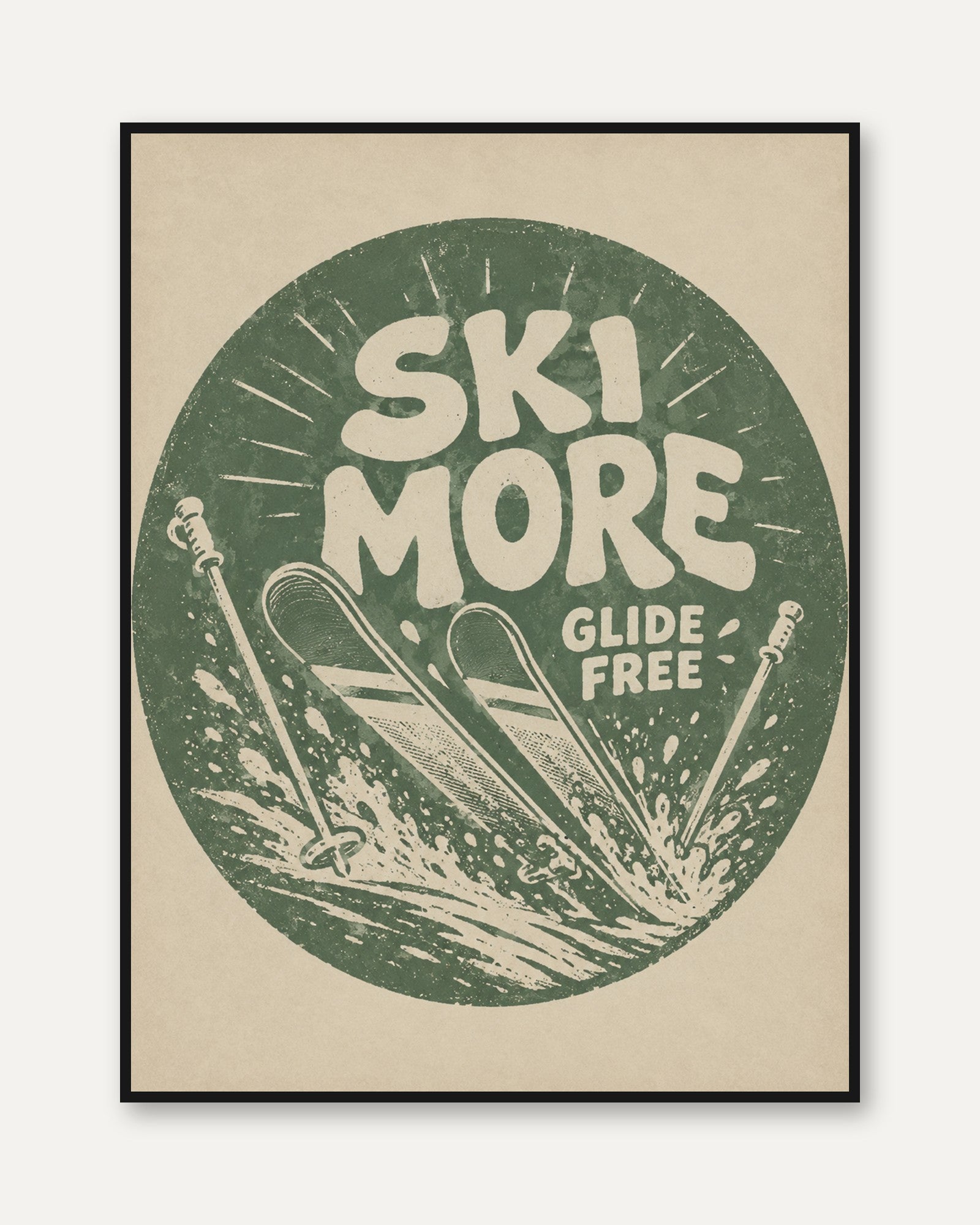 Ski Poster Print: Vintage Retro Design - framed