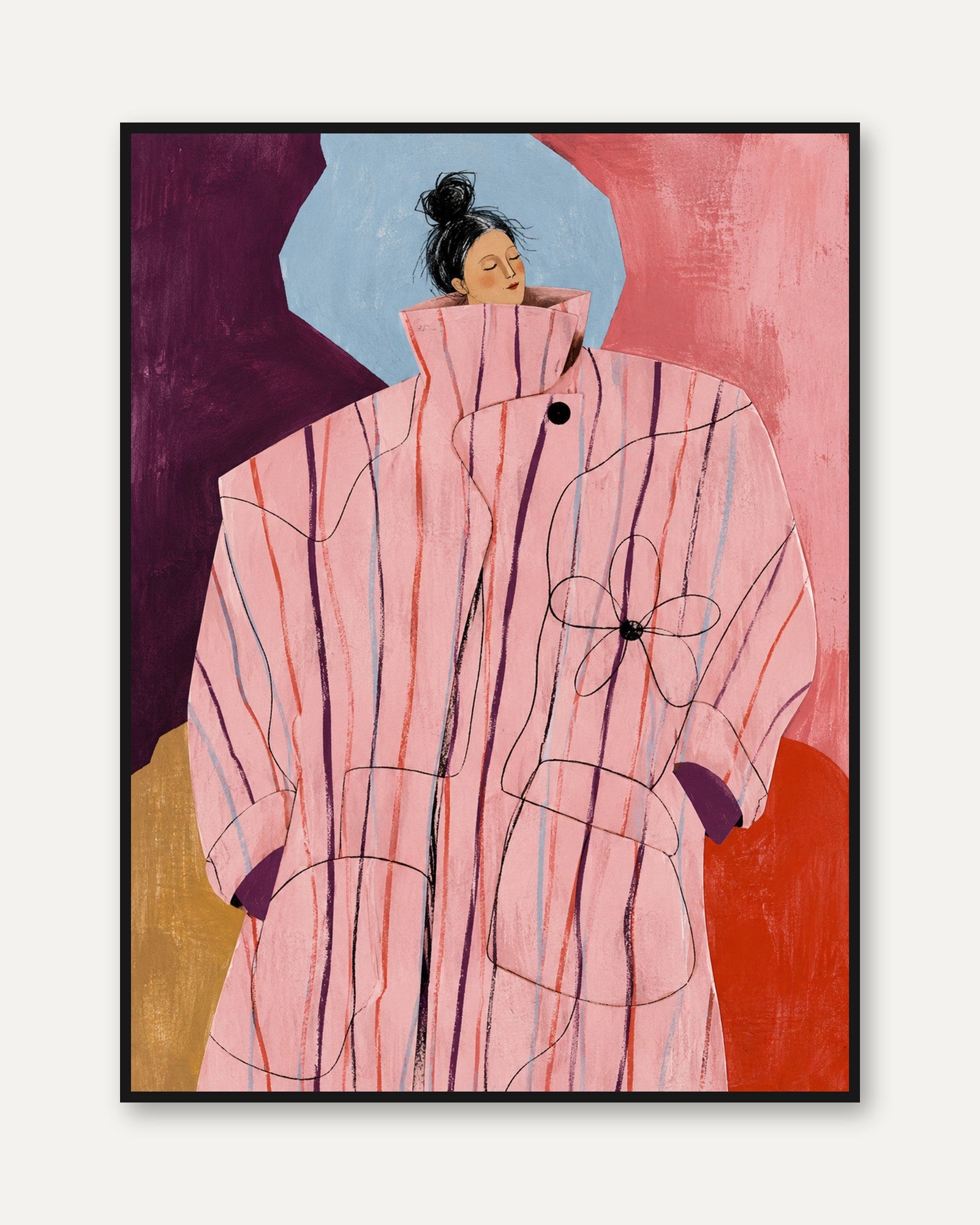 Fashion Illustration Print – Pink Coat Wall Art - framed