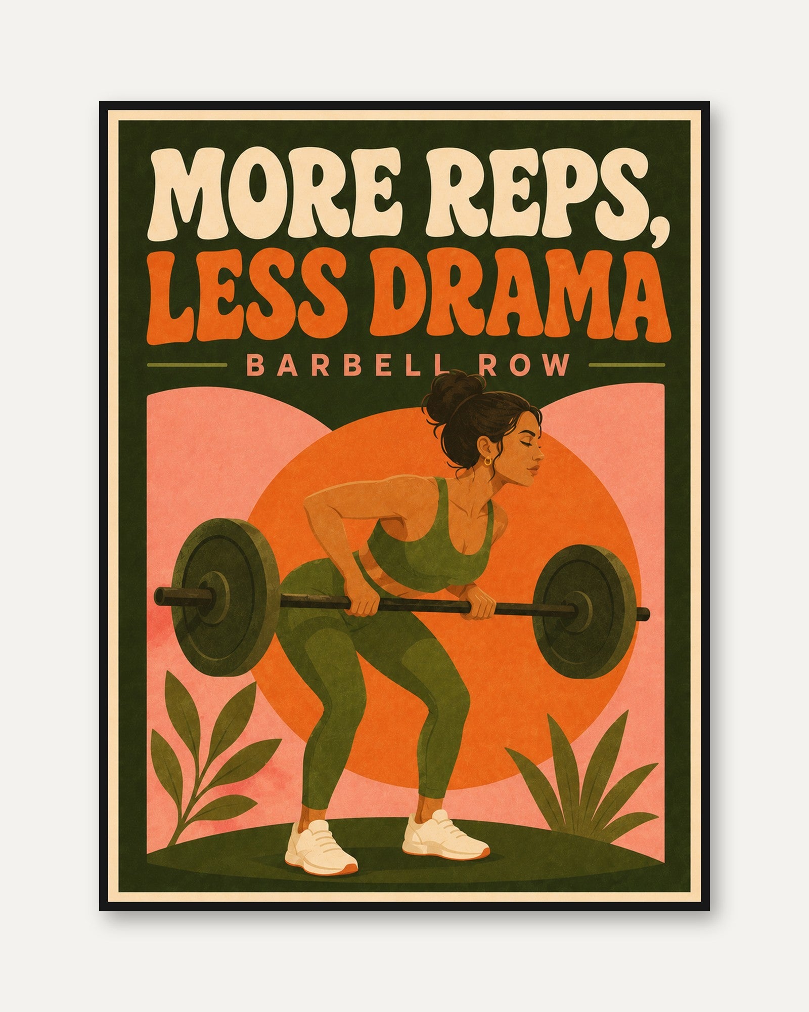 Barbell Row Fitness Poster: Retro Gym Motivation Wall Art - framed
