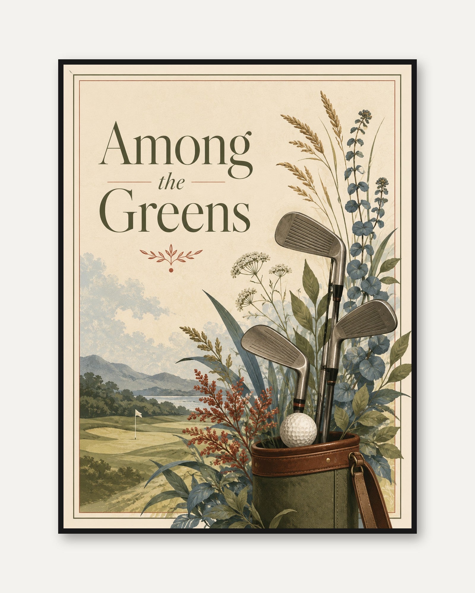 Among the Greens Golf Poster: Vintage Botanical Sports Art - framed