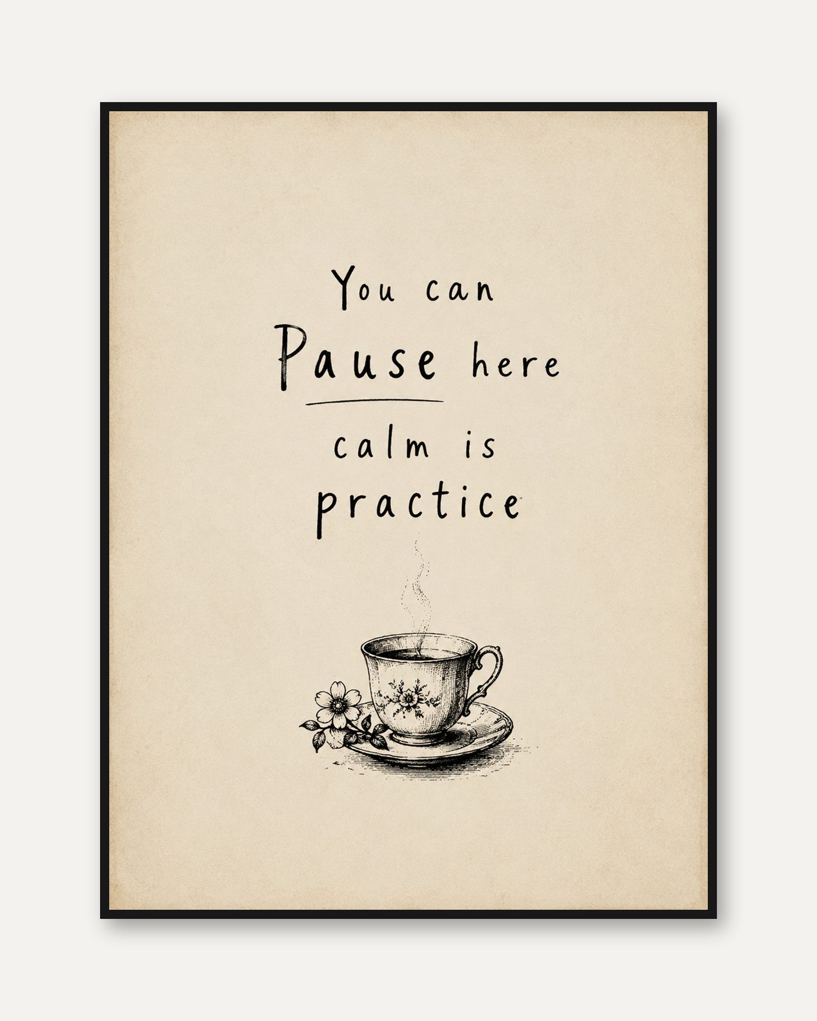 Mindfulness Wall Art: Hand-Drawn Tea Cup - framed