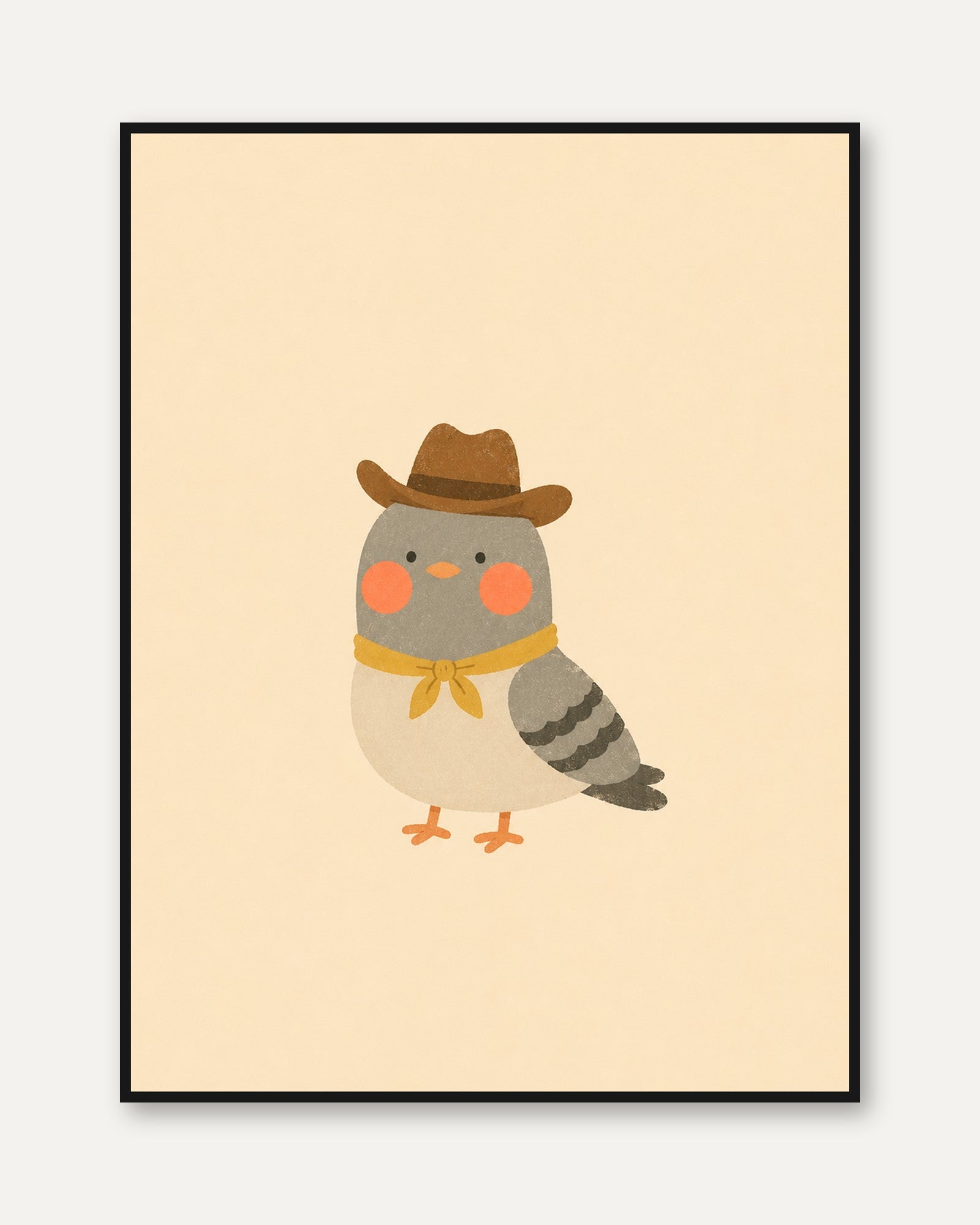 Cowboy Bird Wall Art – Whimsical Nursery Print - framed