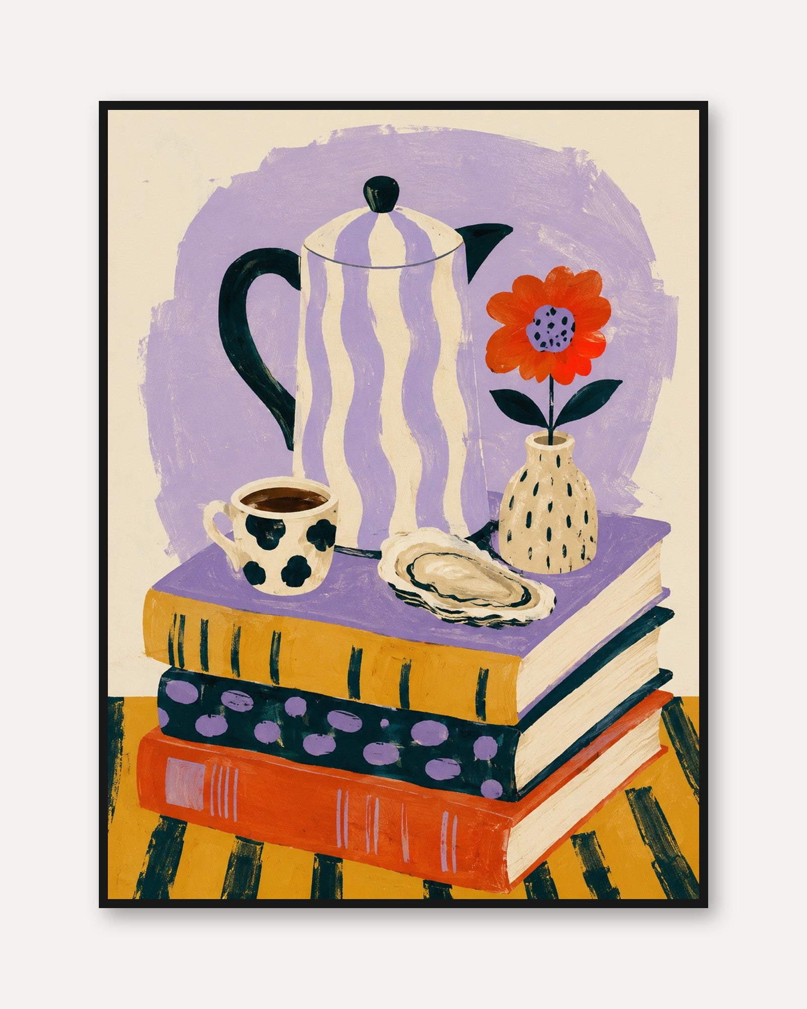 Coffee and Books Wall Art – Still Life Print - framed