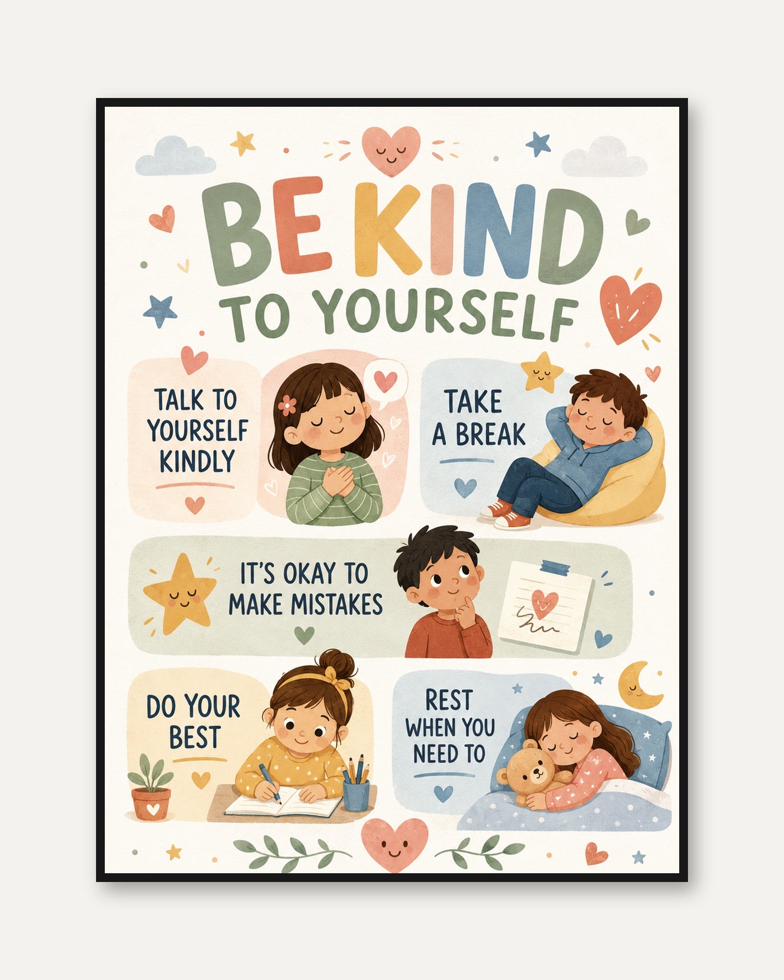 Self Care Poster Kids – Kindness Wall Art - framed