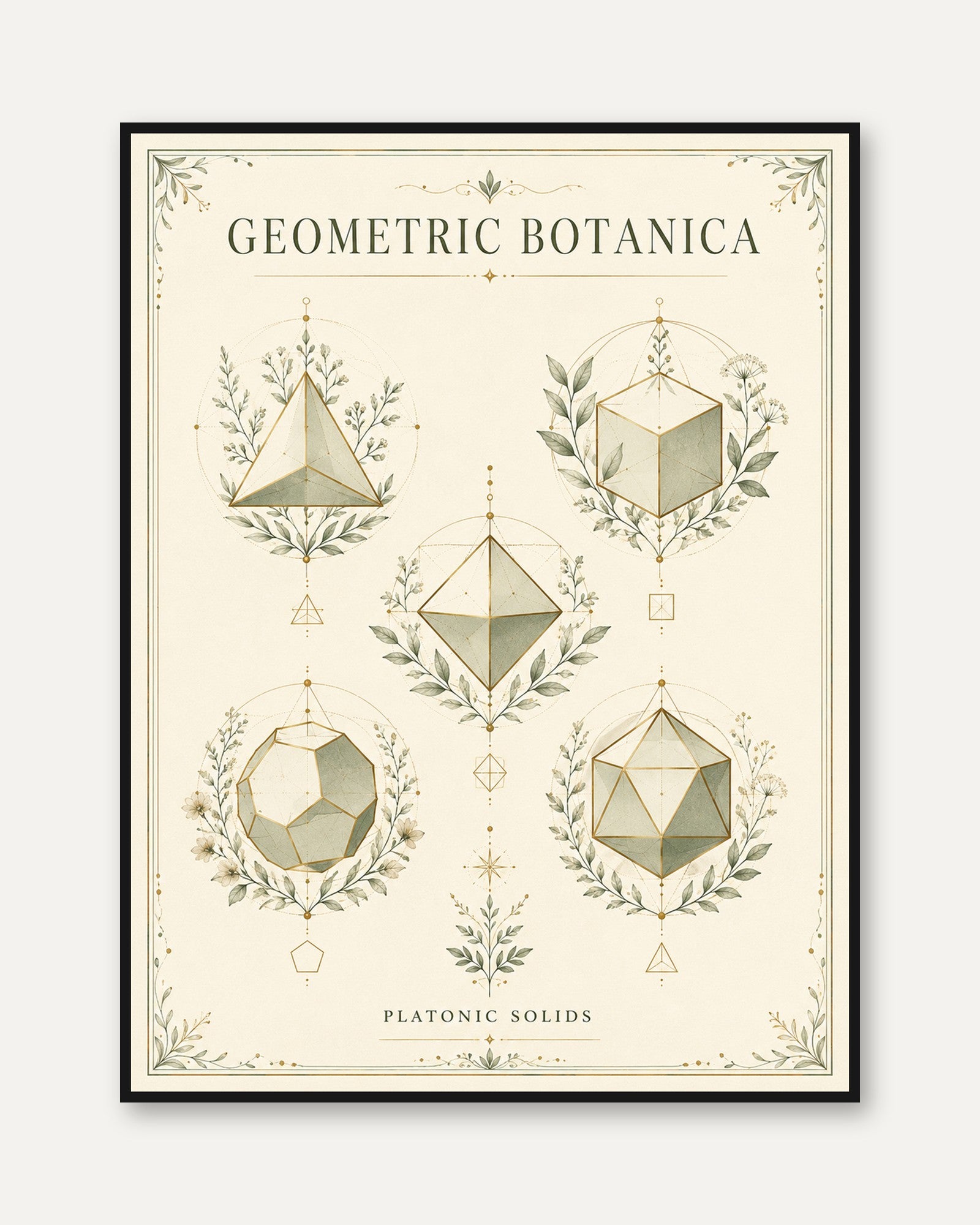 Platonic Solids Botanical Print - framed