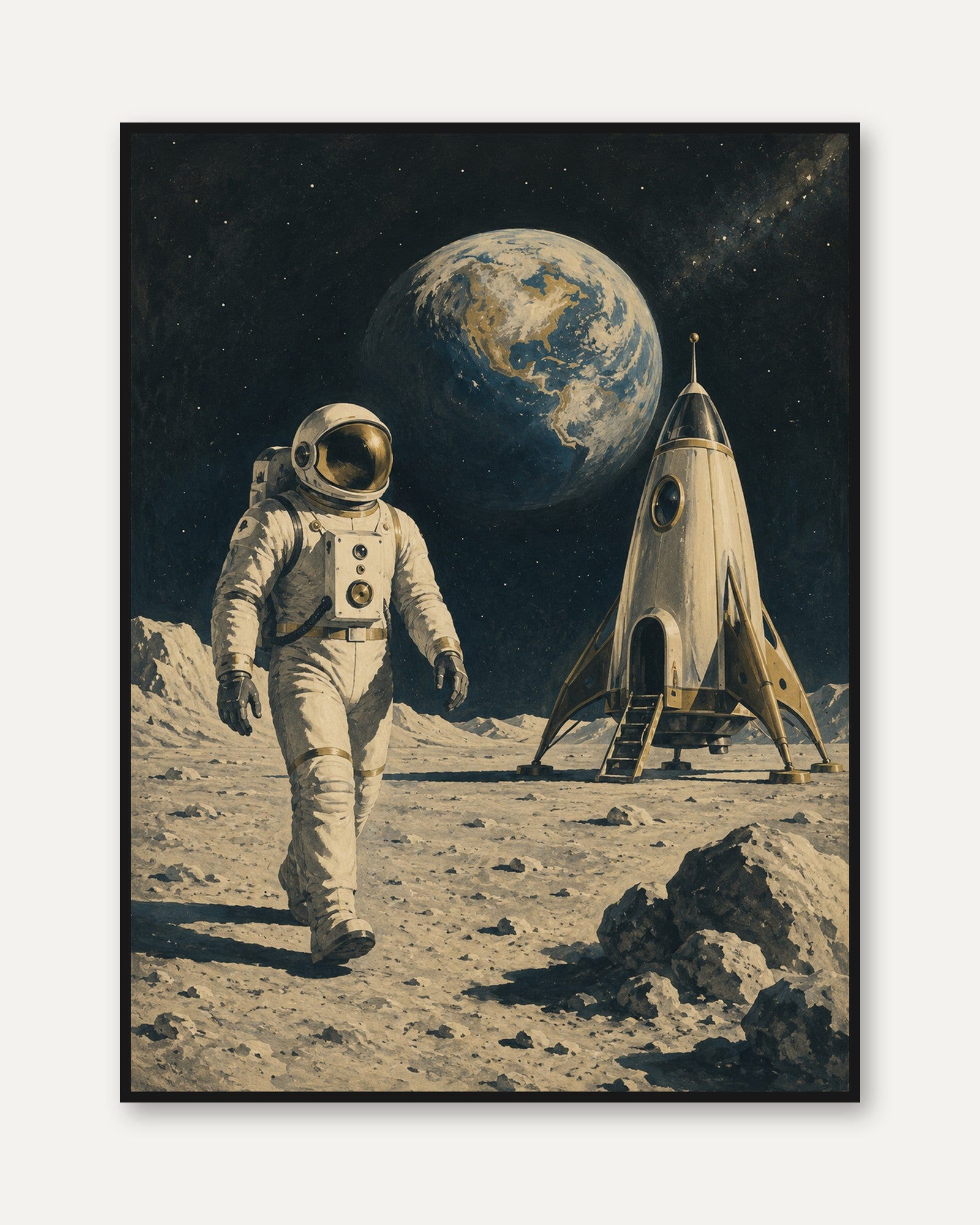 Vintage Space Exploration Poster: Astronaut on the Moon - framed
