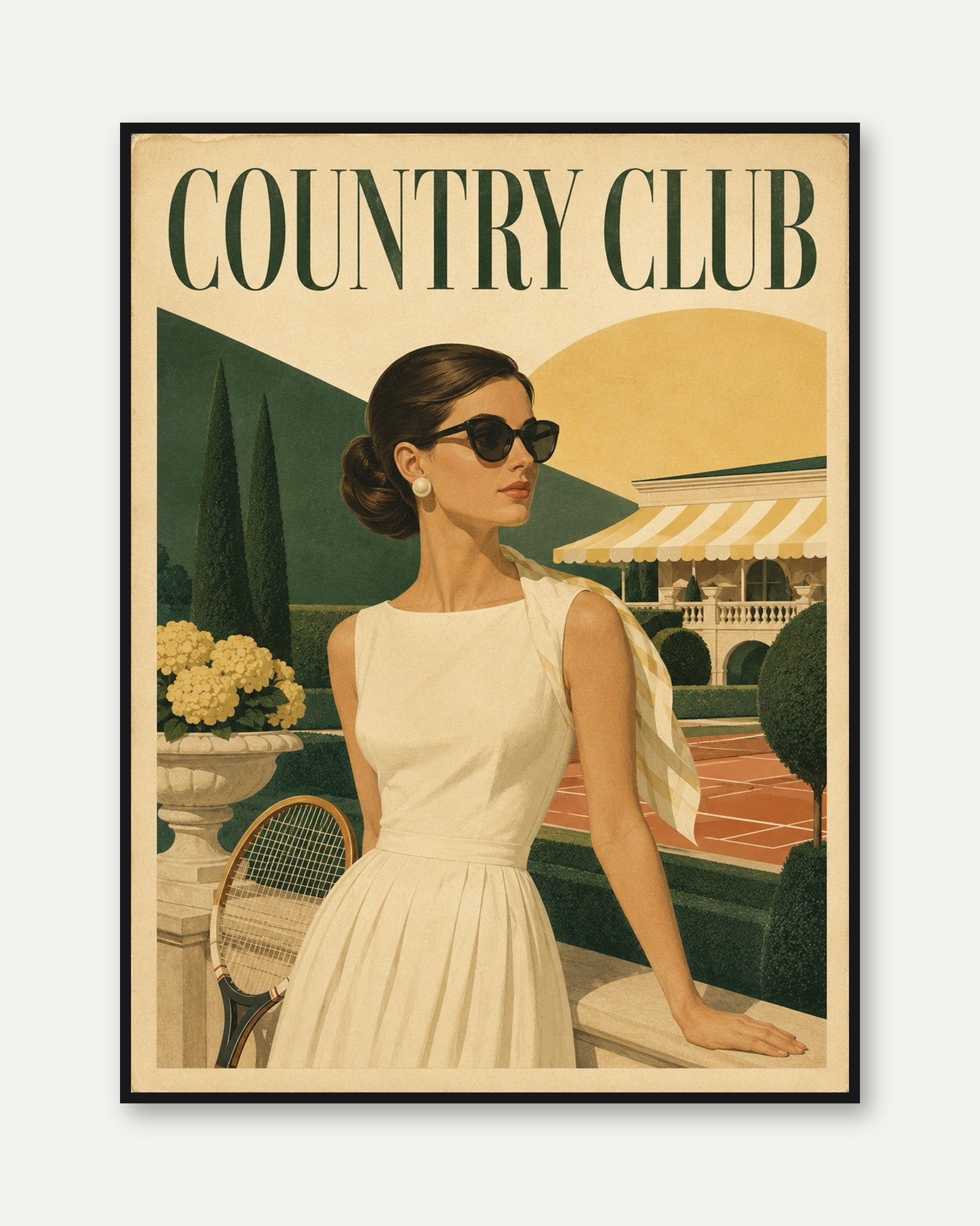 Country Club Tennis Poster: Vintage Retro Elegance Art Print - framed