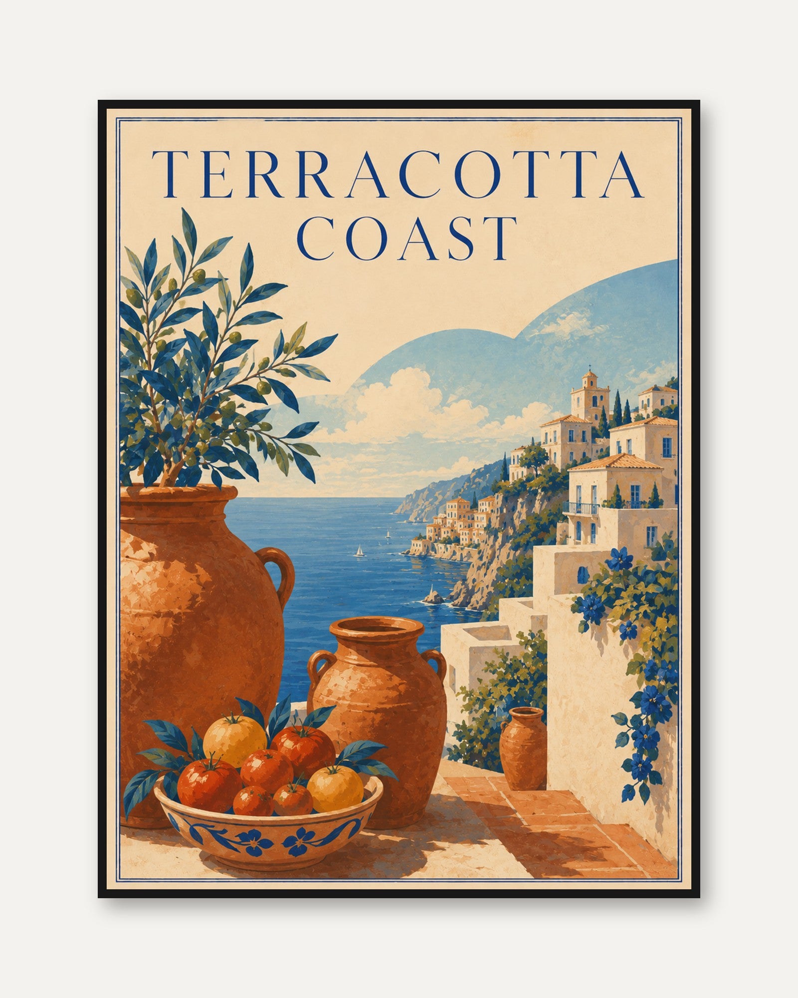 Italian Coastal Print: Vintage Travel Poster (Mediterranean Style) - framed