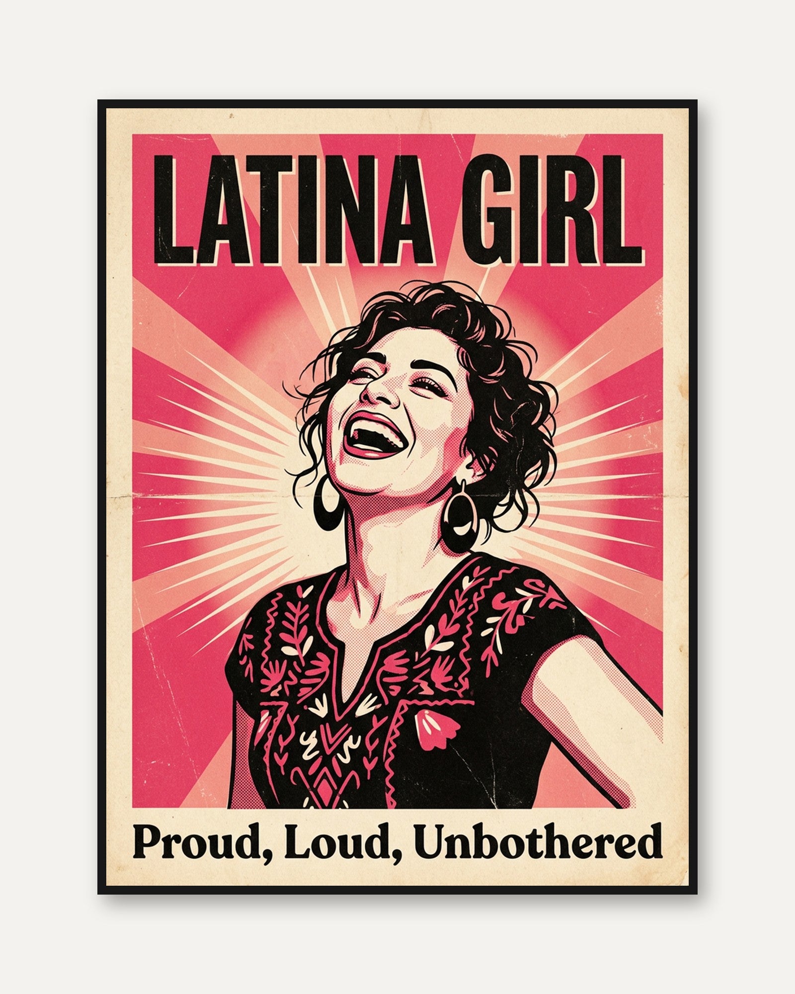 Latina Girl Retro Pop Art Poster: Vintage Pink Propaganda Style - framed