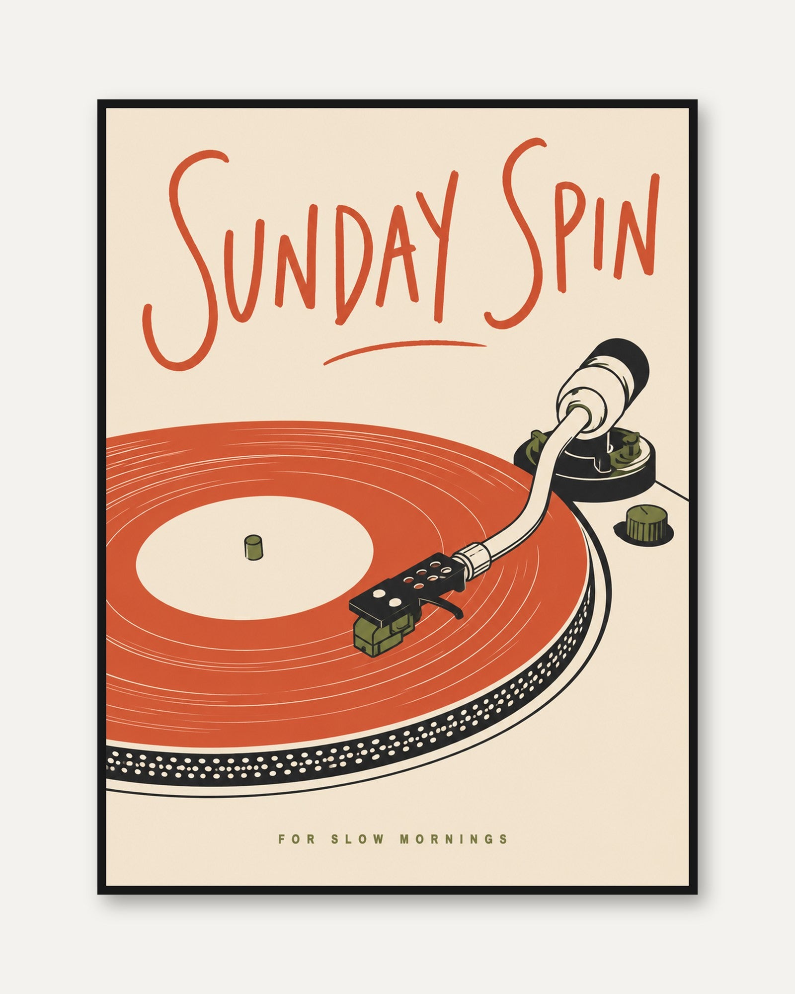Vinyl Record Player Art: Mid-Century Retro Style - framed