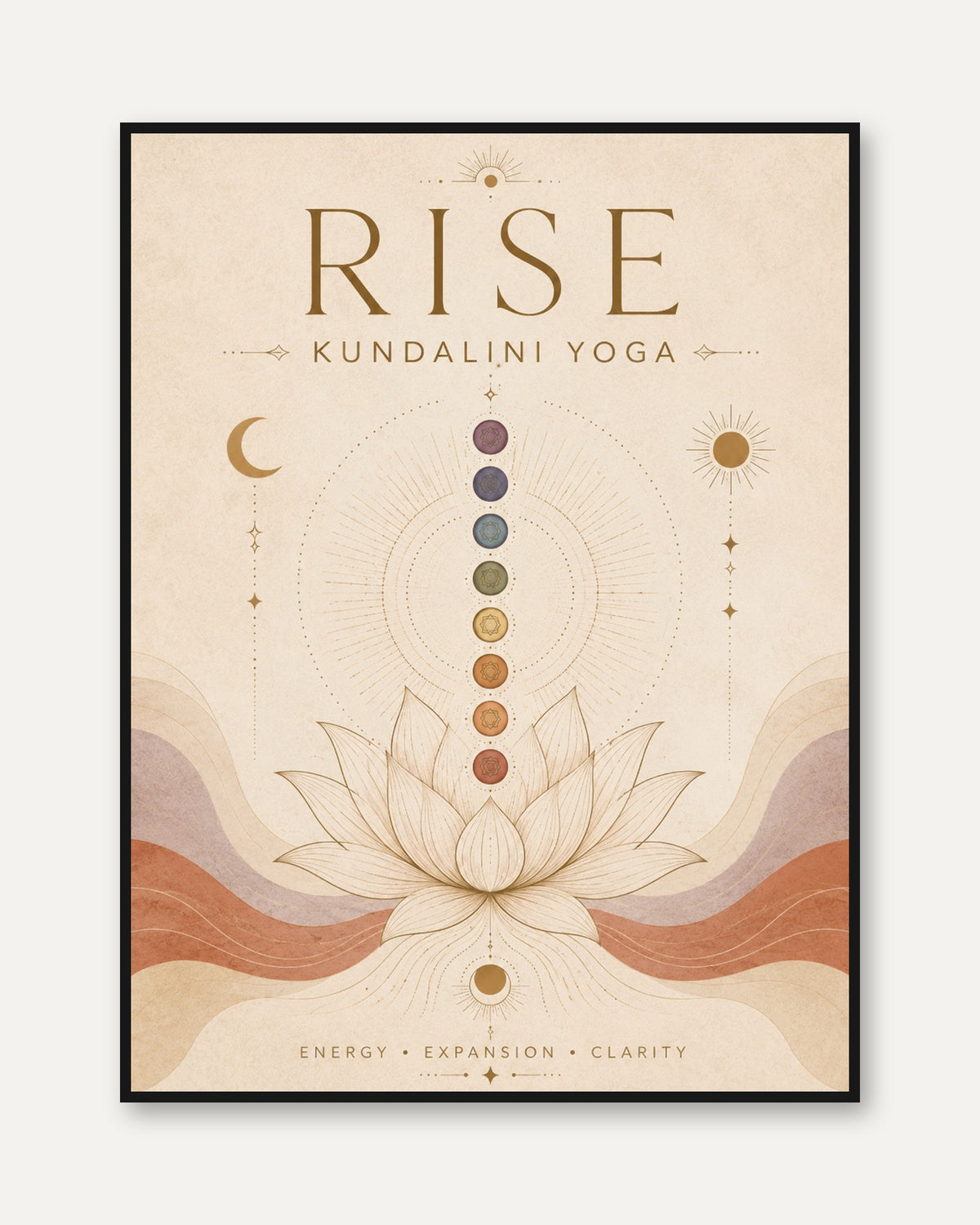 Kundalini Yoga Chakra Print: Lotus & Moon Spiritual Wall Art - framed