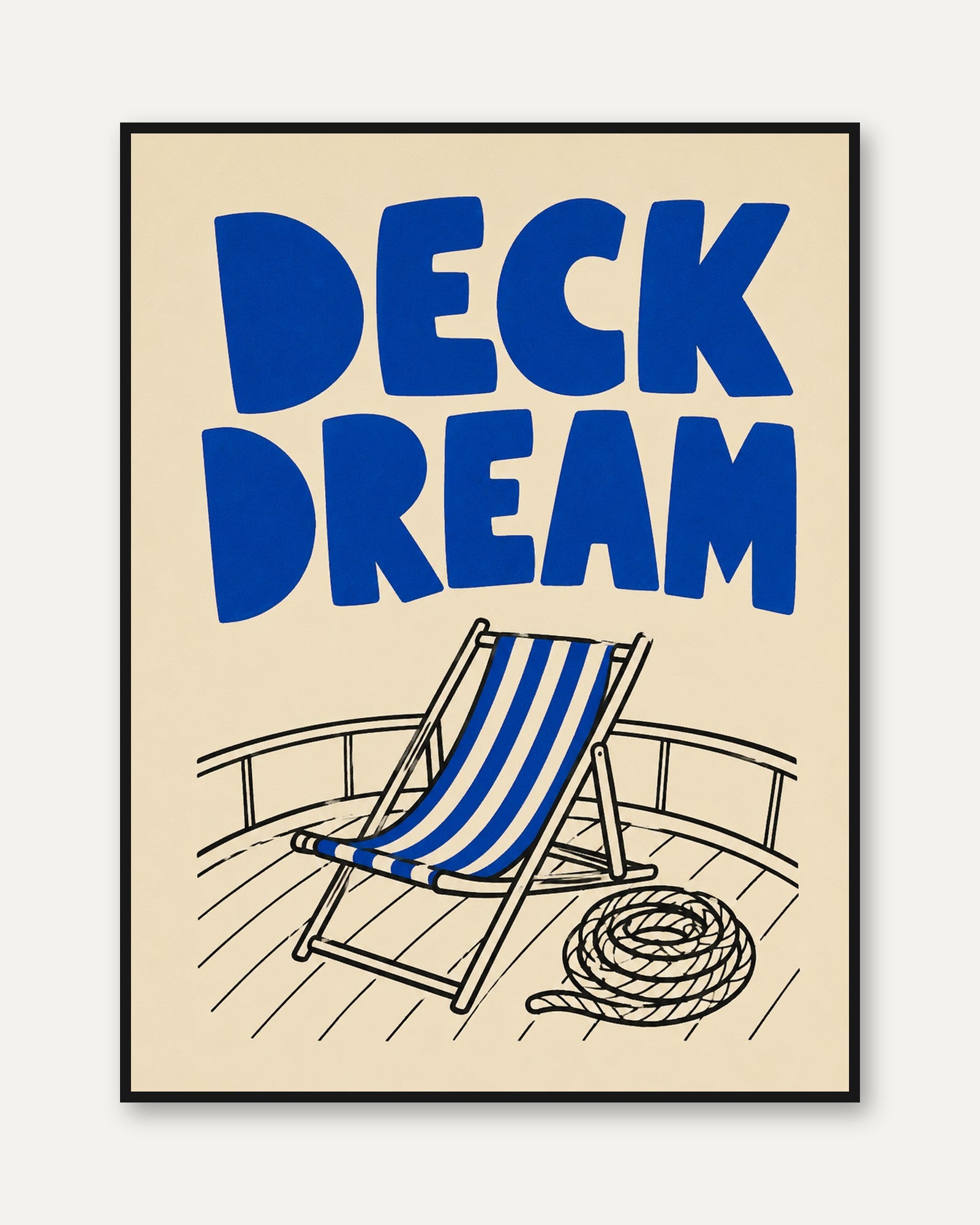Deck Chair Wall Art – Nautical Beach Print - framed