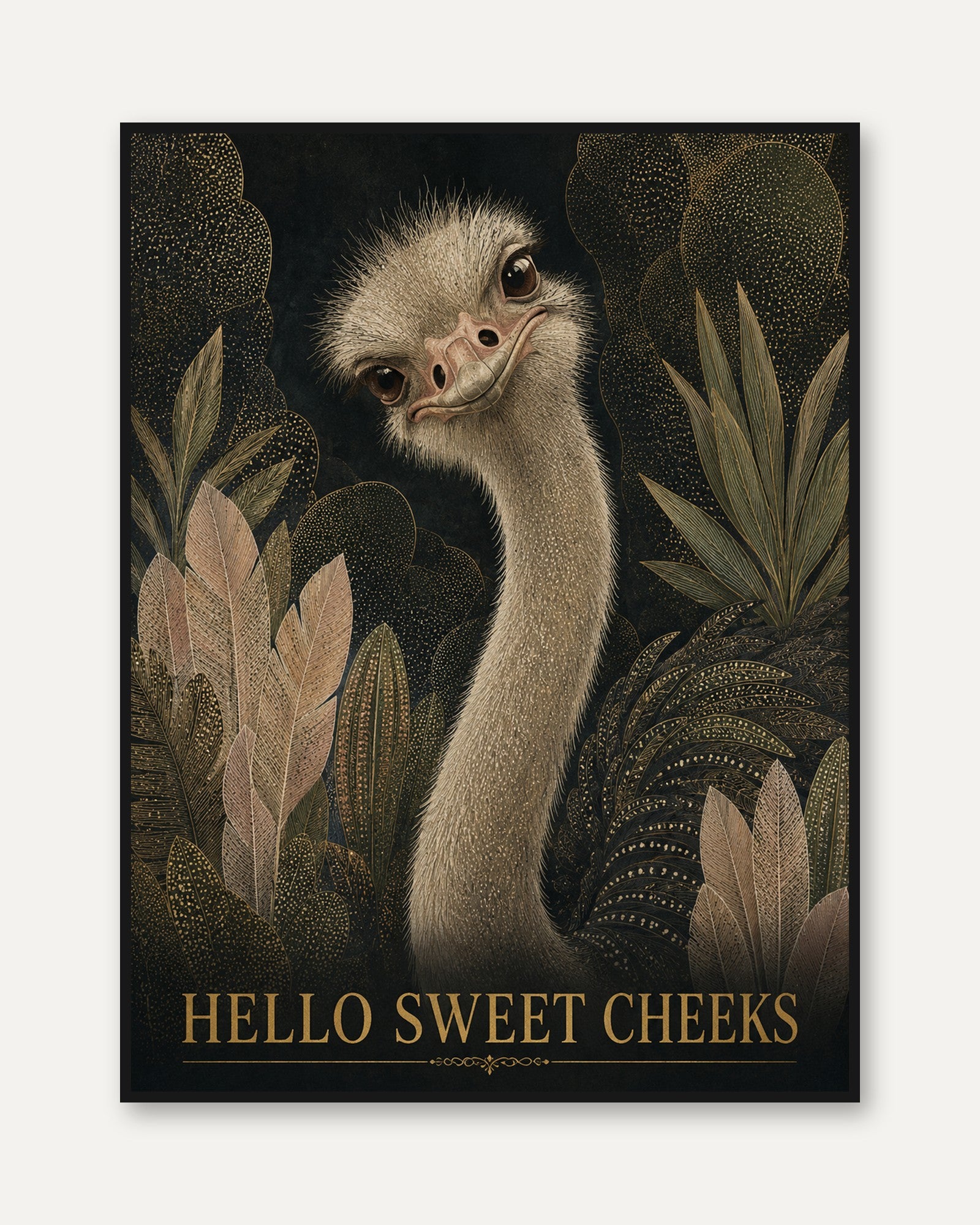 Ostrich Wall Art – Funny Animal Print - framed