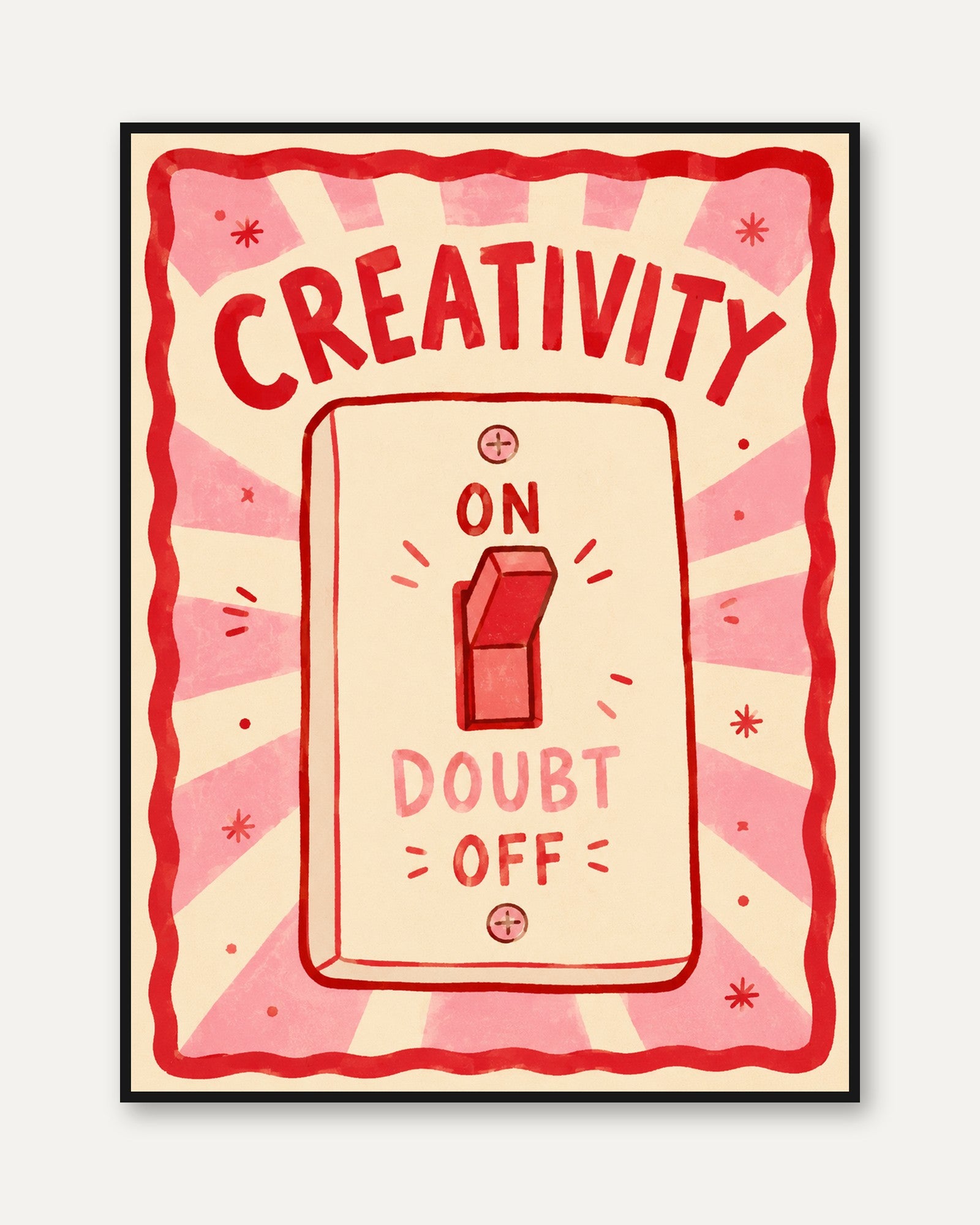 Creativity On Doubt Off Print: Retro Light Switch Poster - framed