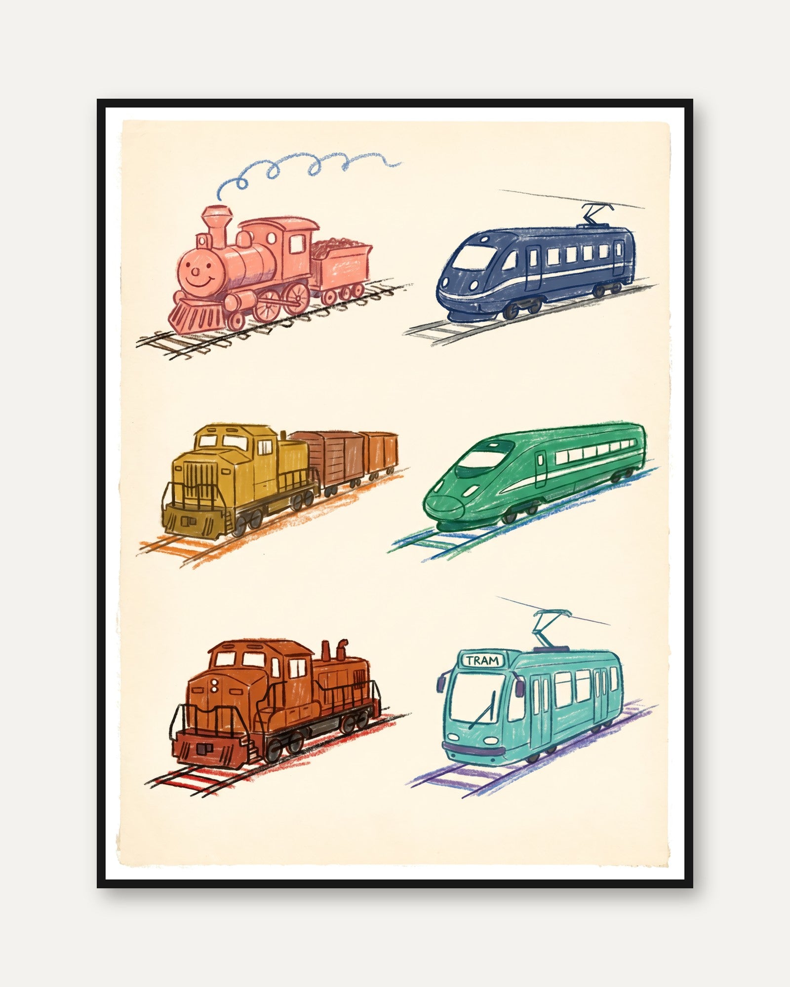Vintage Train Watercolor Print - framed