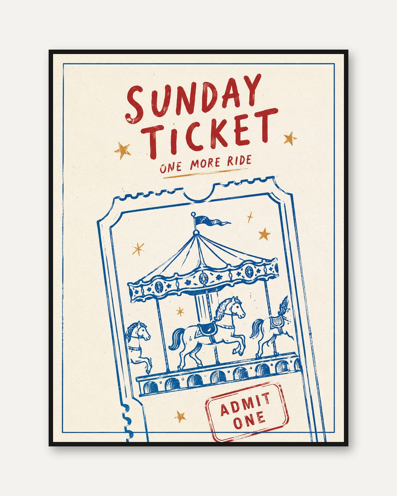 Vintage Carousel Poster – Retro Carnival Print - framed