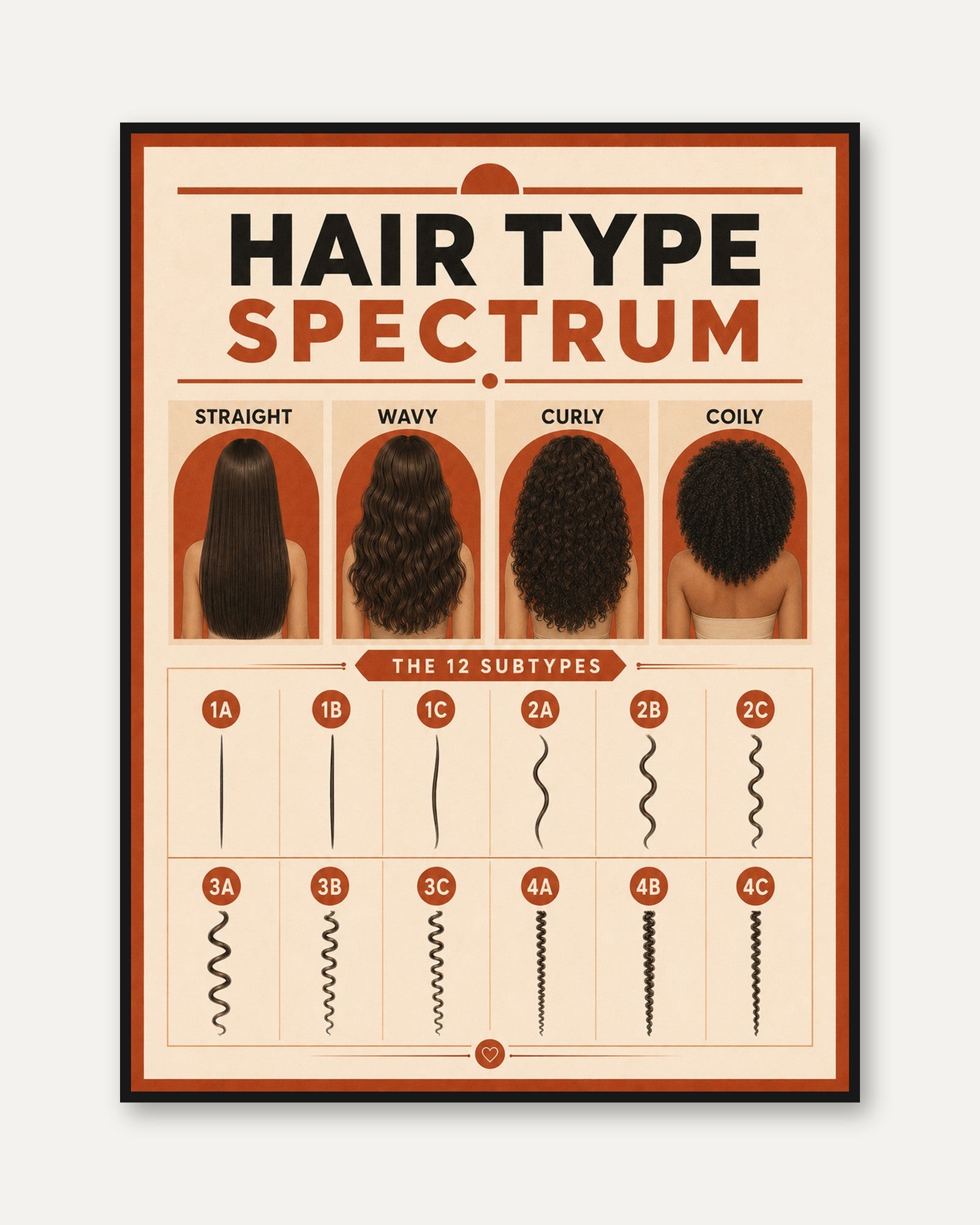 Hair Type Spectrum Chart: Vintage Educational Wall Art - framed