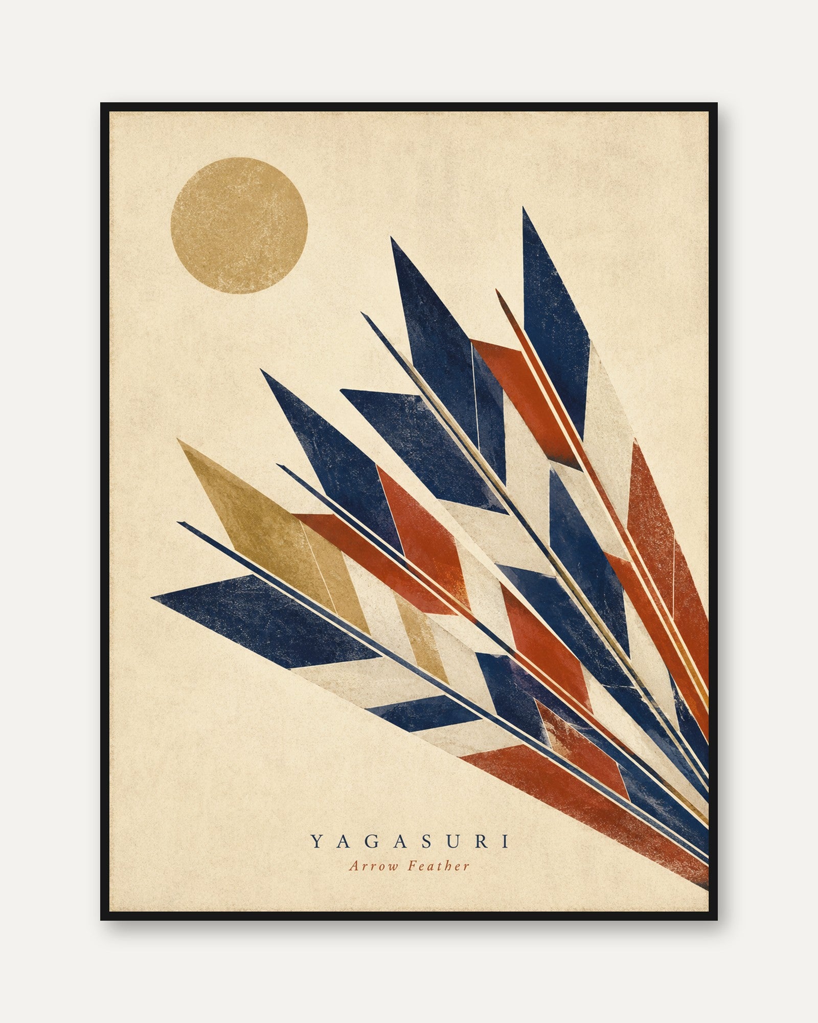 Yagasuri Arrow Feather Print: Japanese Geometric Art - framed
