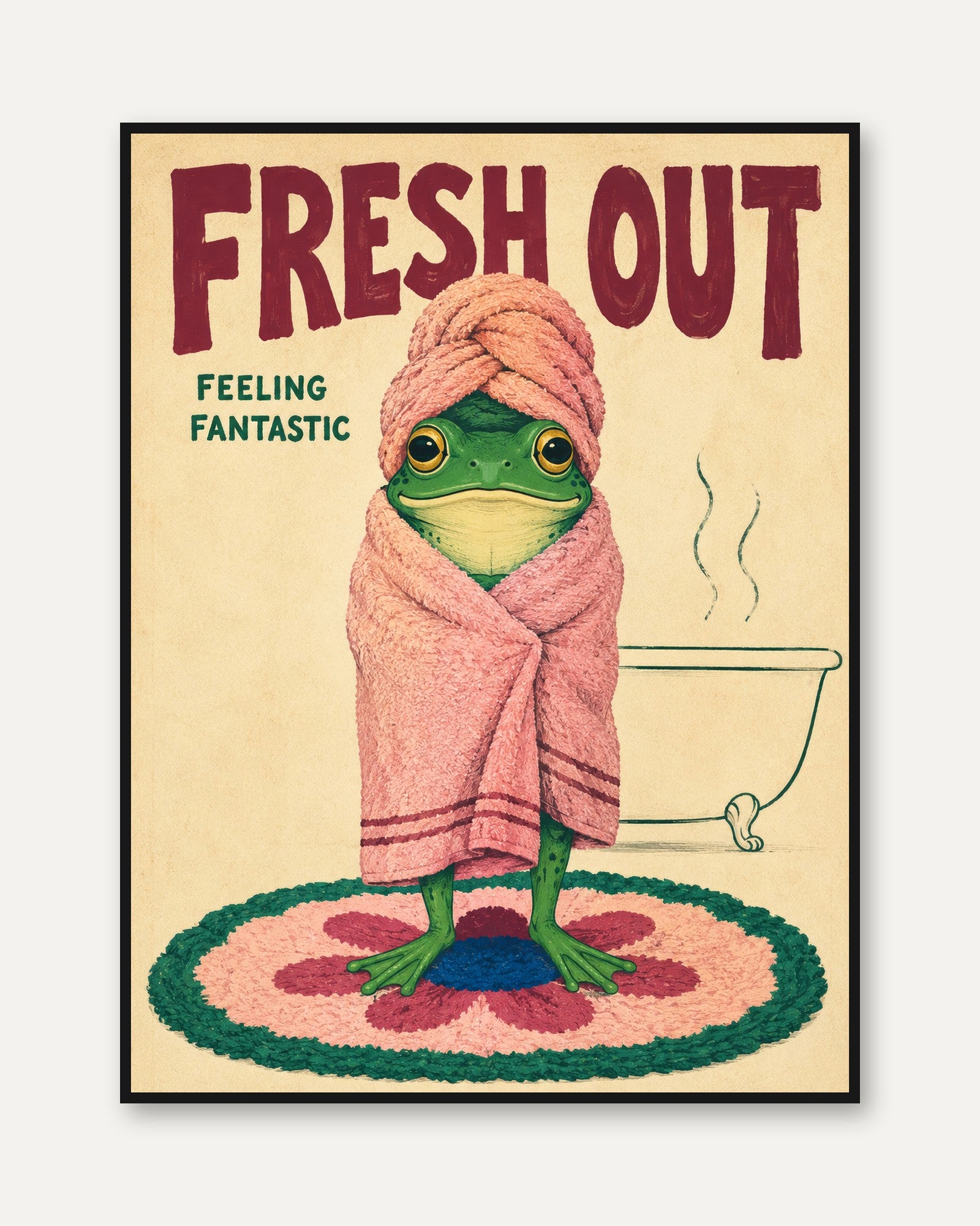 Funny Bathroom Wall Art – Frog Spa Print - framed