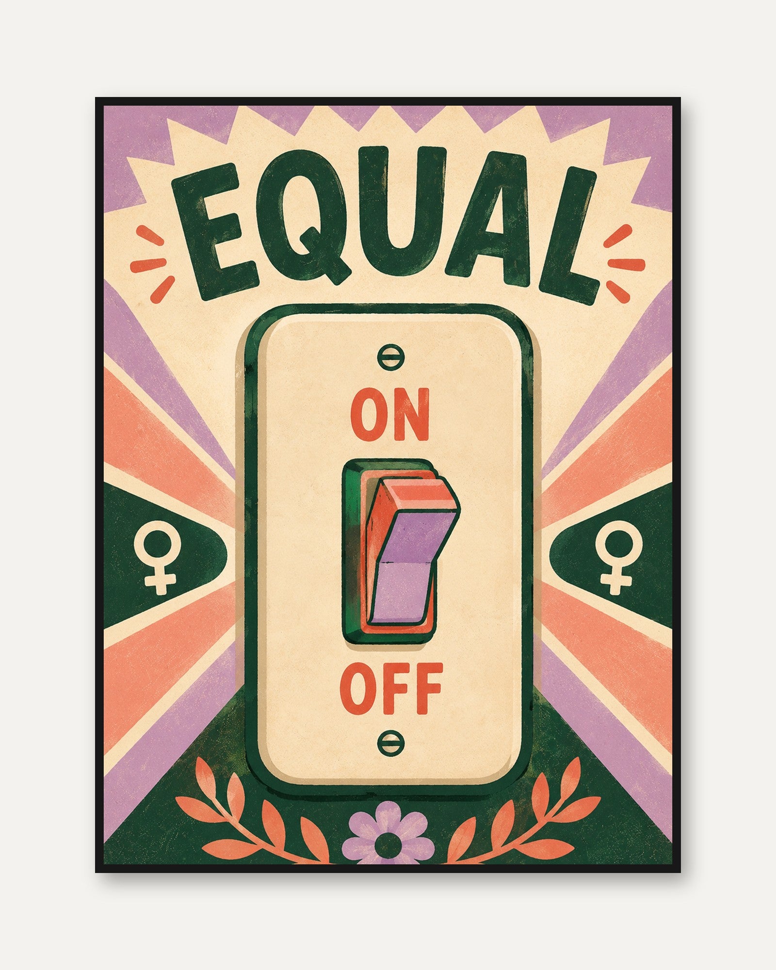 Equal Light Switch Wall Art: Retro Feminist Power Poster - framed
